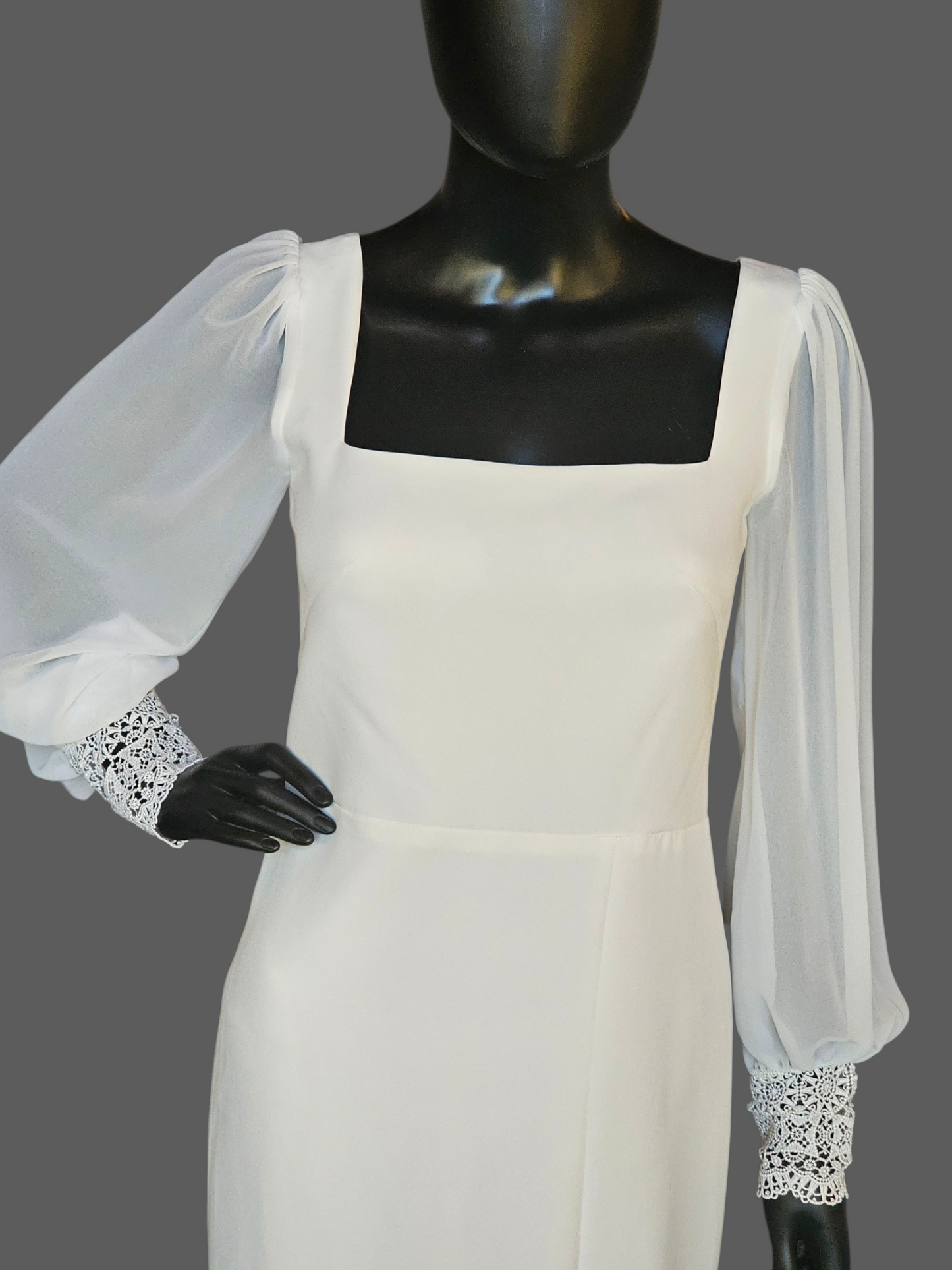 Square Neck Peasant Sleeve Boho Fitted Wedding Gown - Jenny Yoo