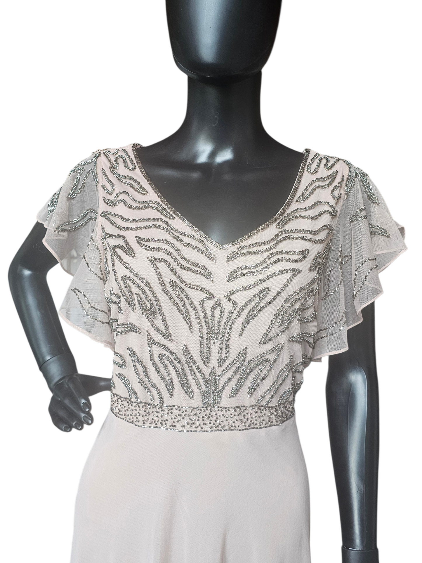 Soft Rose Flutter Sleeve Formal Dress - Jkara - Petite