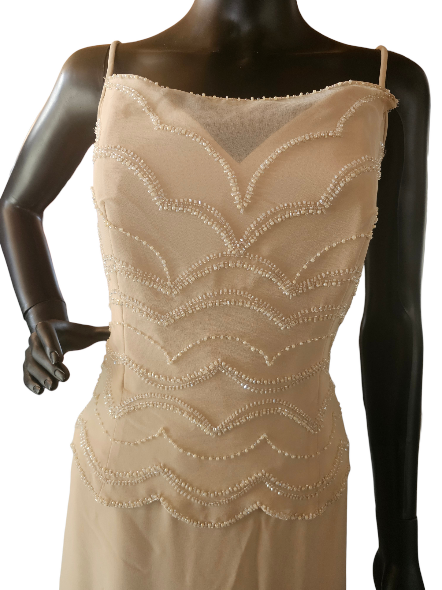 Cream Chiffon Beaded Formal Dress - Jade