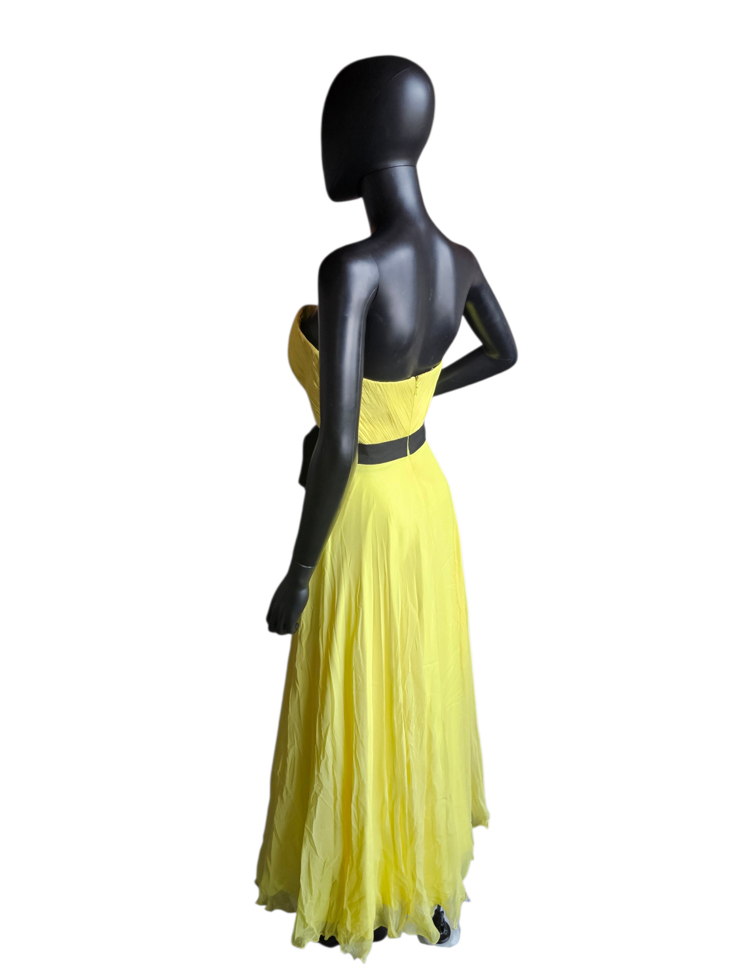 100% Silk Yellow/Black A-Line Formal Dress - Alyce Designs