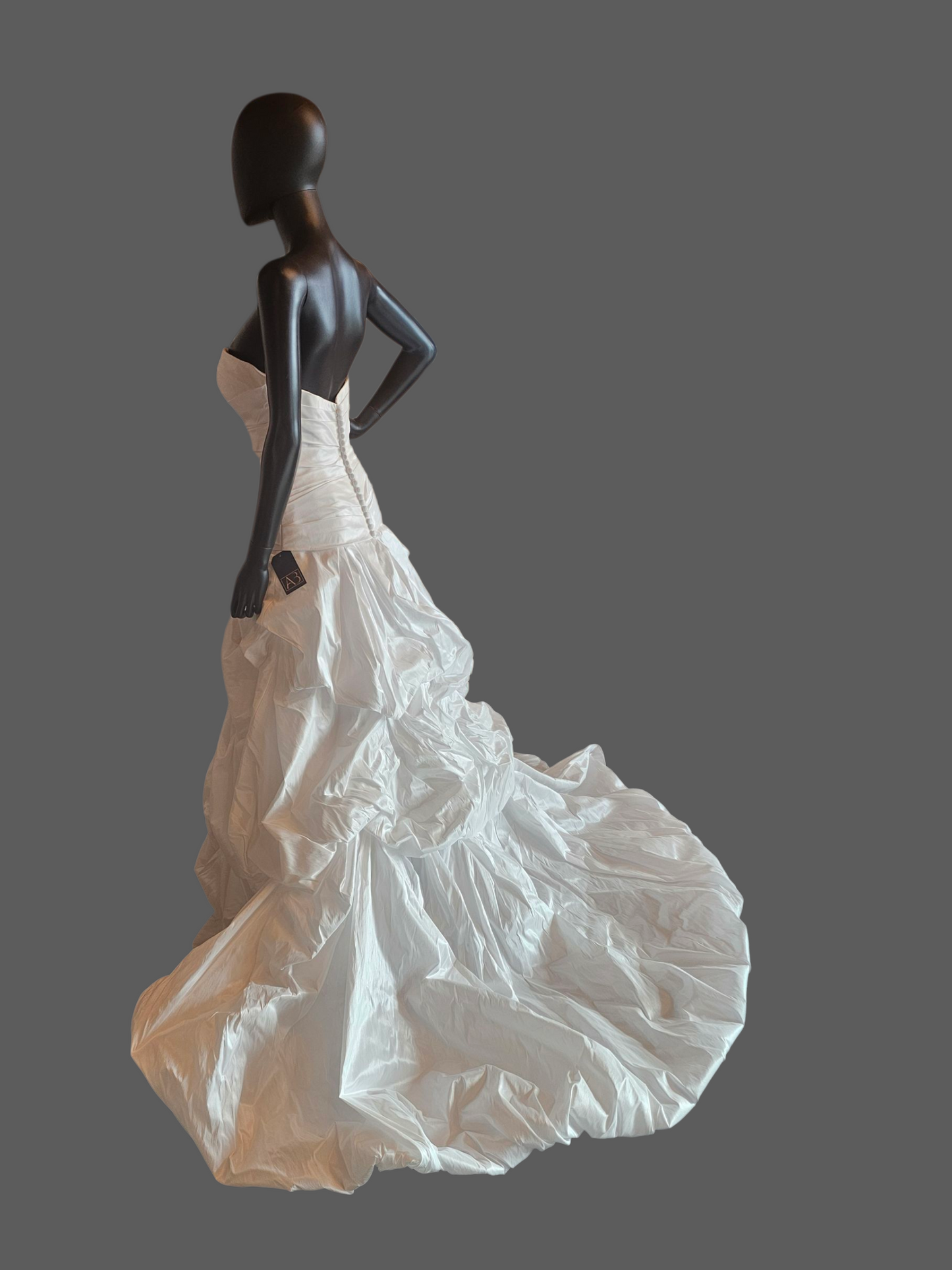 White Shimmering Taffeta Dropped Waist Ruched Undertuck Cupcake Wedding Gown - Casablanca