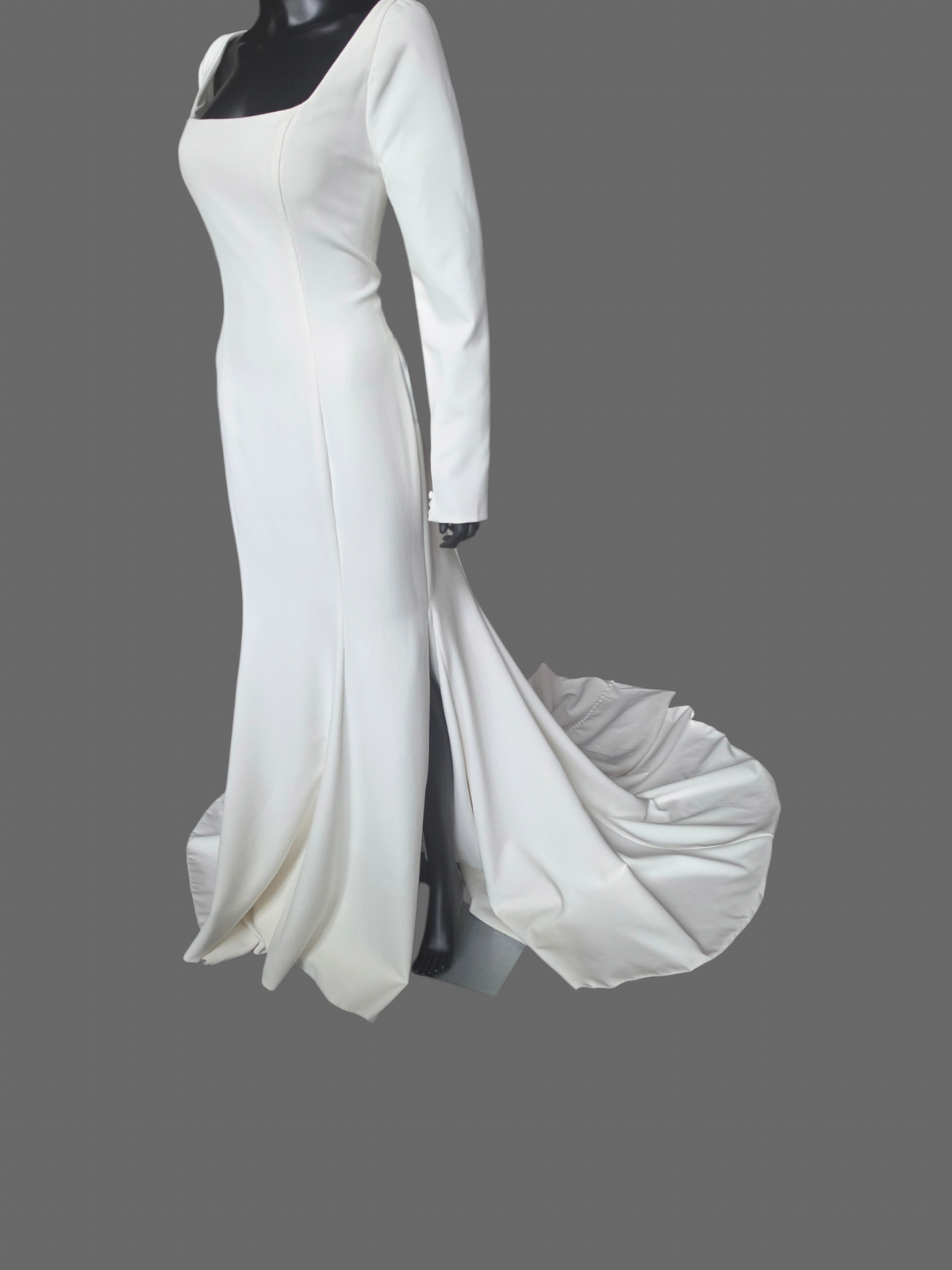 Long Sleeve Scoop Neckline Fitted Crepe Illusion Back Wedding Gown - Justin Alexander