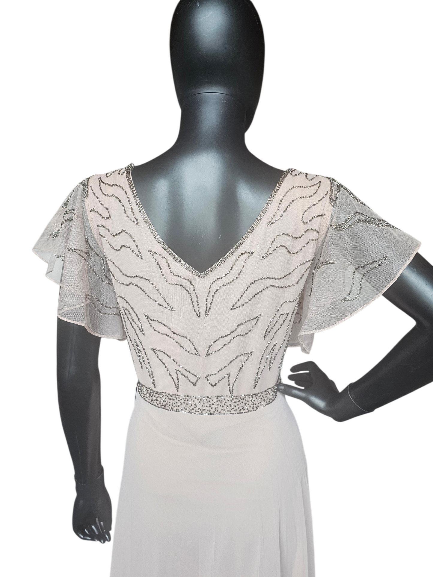 Soft Rose Flutter Sleeve Formal Dress - Jkara - Petite