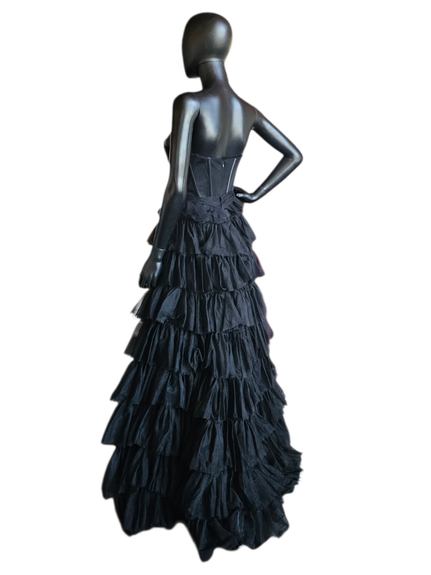 Black A-Line Illusion Corset Tiered Skirt Formal/Prom Dress - Cecilia