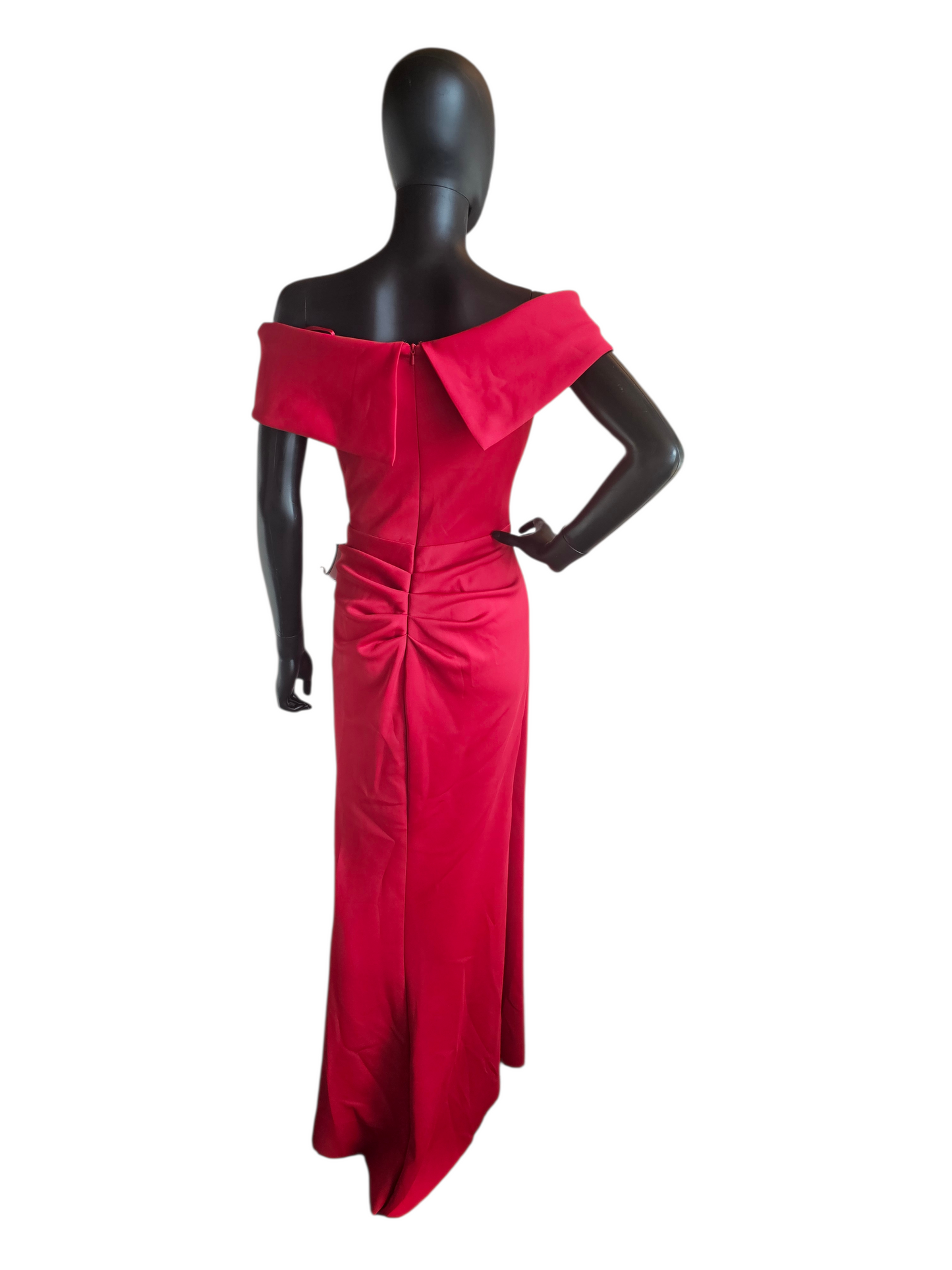 Red Neoprene Off Shoulder Fit/Flare Formal Gown NWT -  Xscape