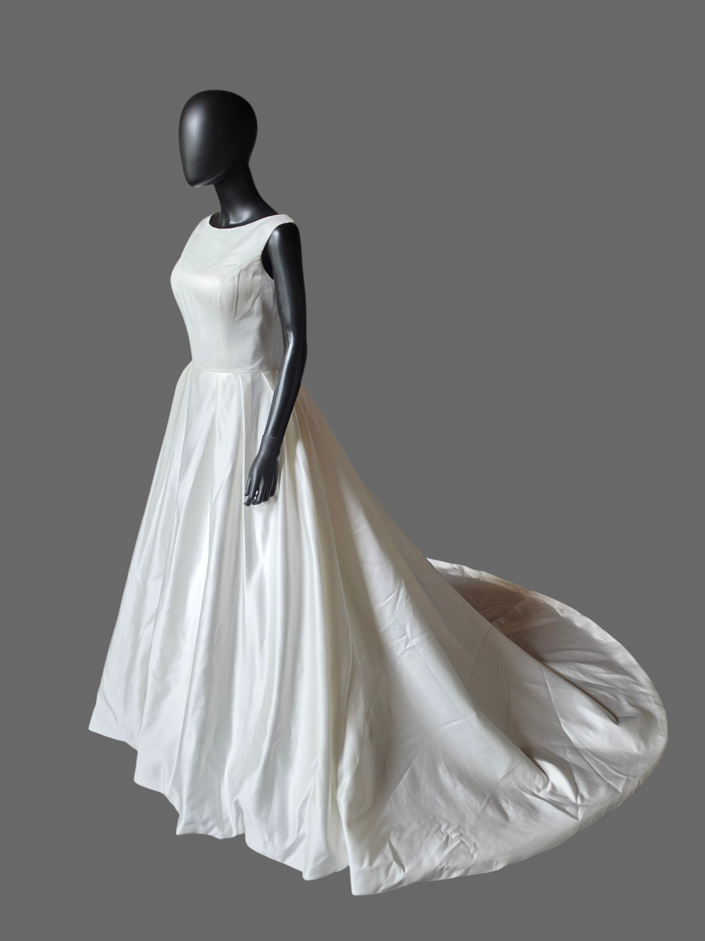 Ivory Satin Boat Neck Box Pleat