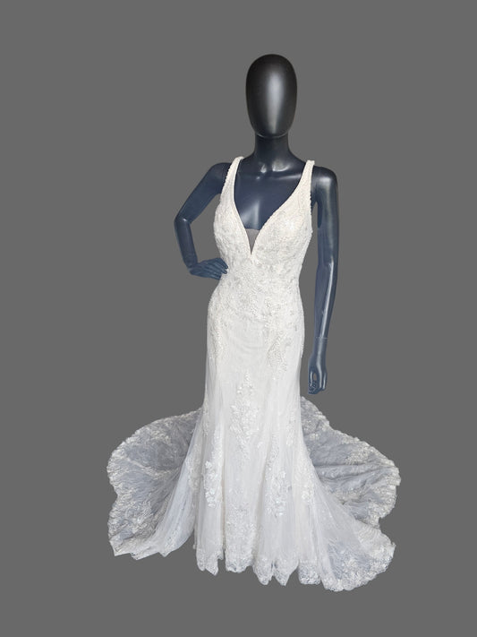 Lace/Pearl V-Neck Fitted Wedding Gown - Maggie Sottero