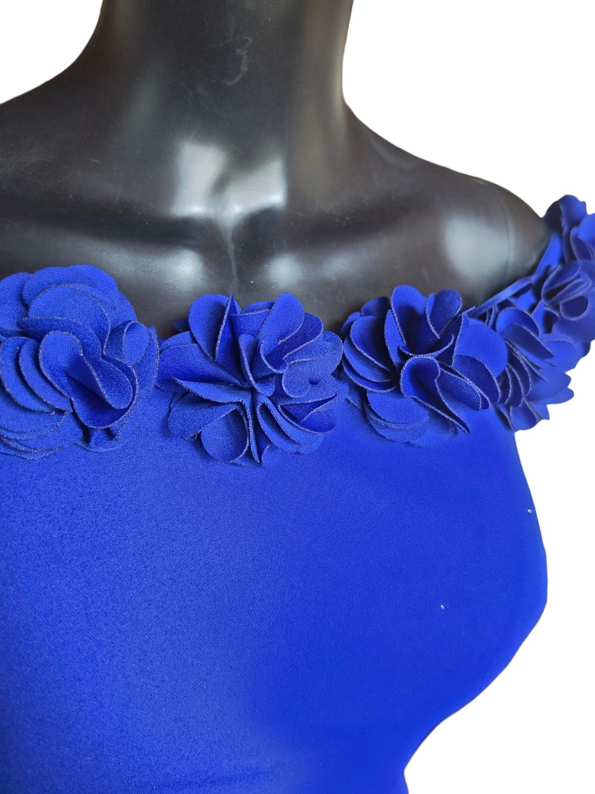 Royal Blue Floral Off Shoulder Formal Dress - Jeanne Alexander