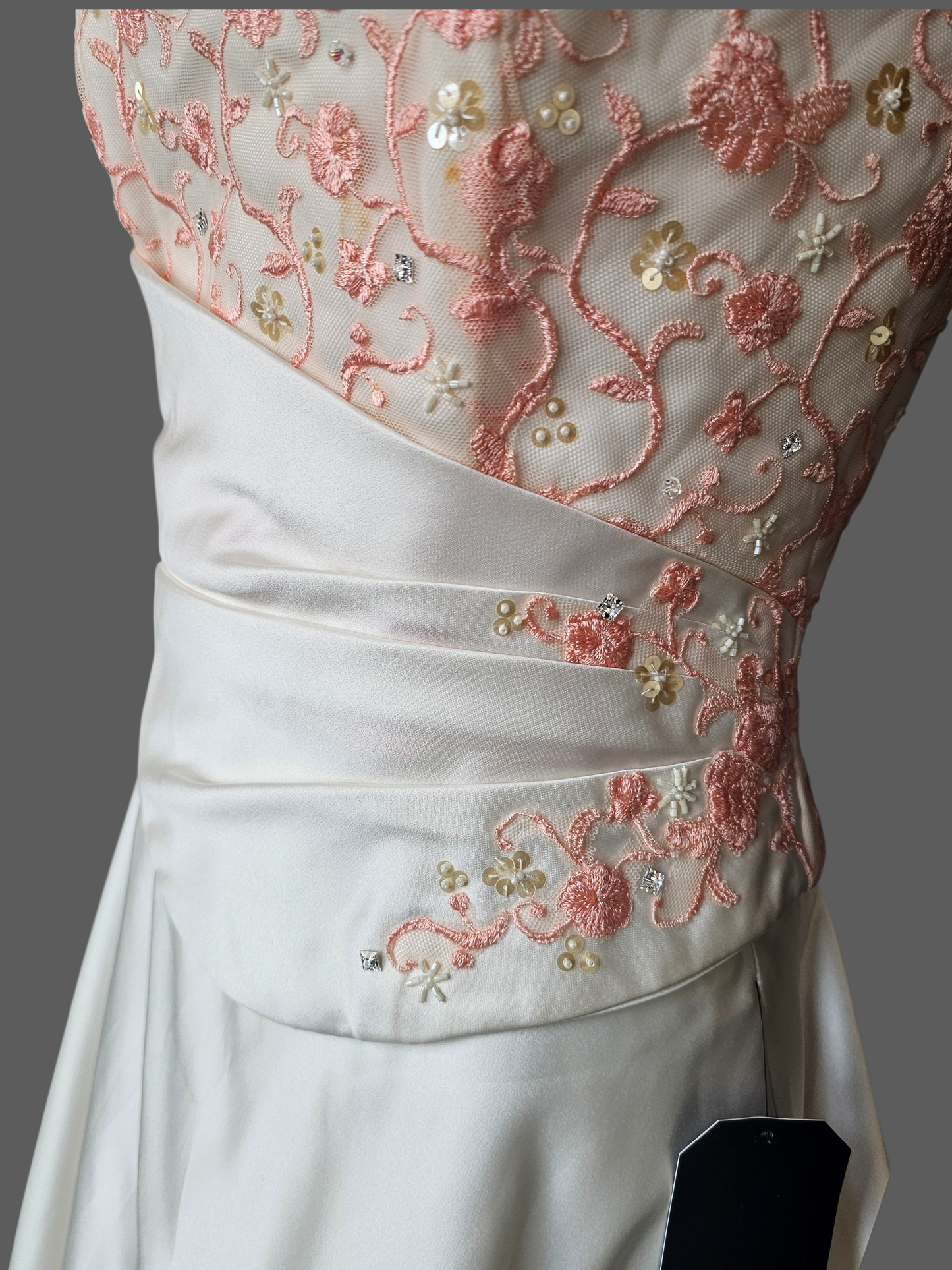 Ivory/Coral Pink Embroidered Strapless 2-Piece Wedding Gown