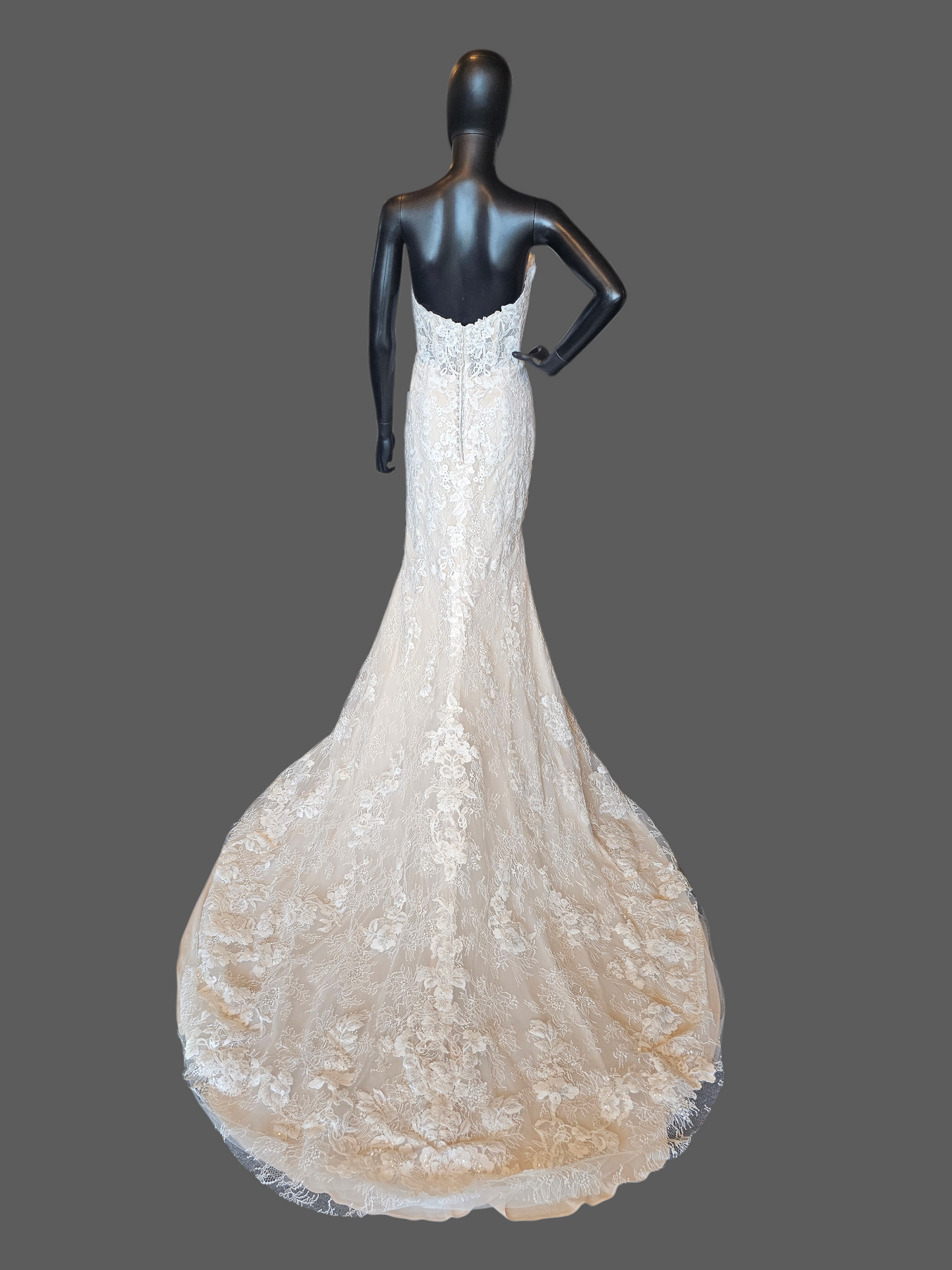 Ivory/Honey Beaded Fitted Lace Sweetheart Strapless Wedding Dress - Mori Lee