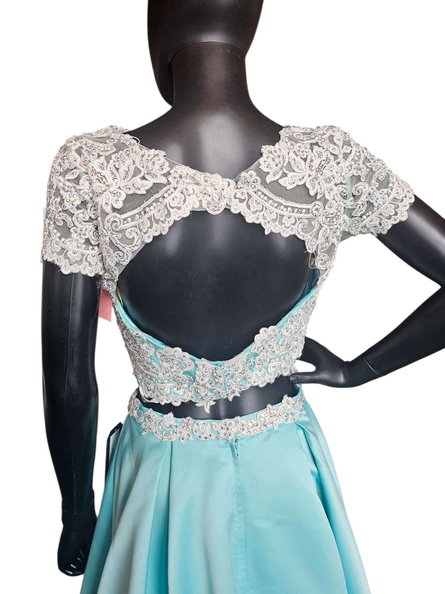 2 Piece Turquoise/White Cap Sleeve Prom/Formal Dress - Mori Lee