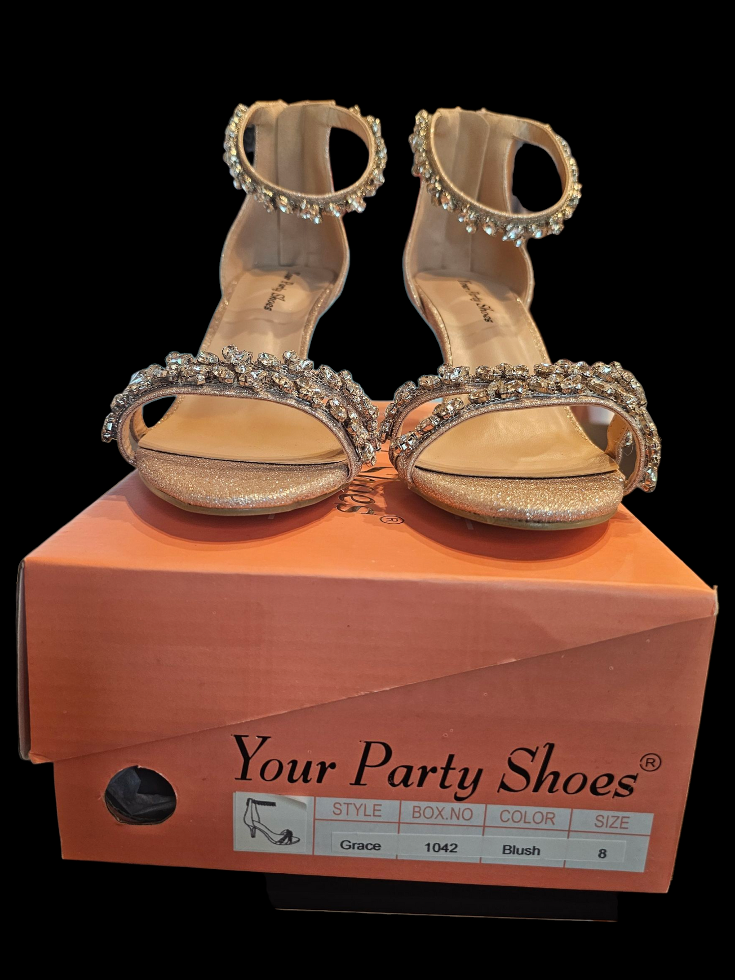 Blush Ankle Strap Crystal Detail  Sandal - NEW