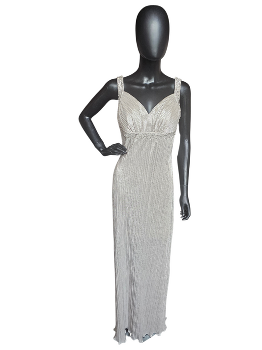 Champagne Metallic Crinkle Fabric W/Jacket NWT Maxi Formal Dress  - Cachet