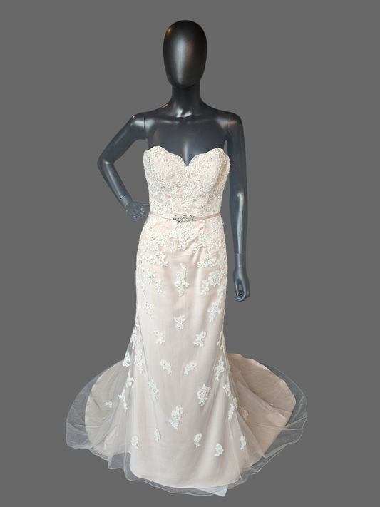 Rose/Iv Lace Belted Sweetheart Straight Wedding Gown - Private Label