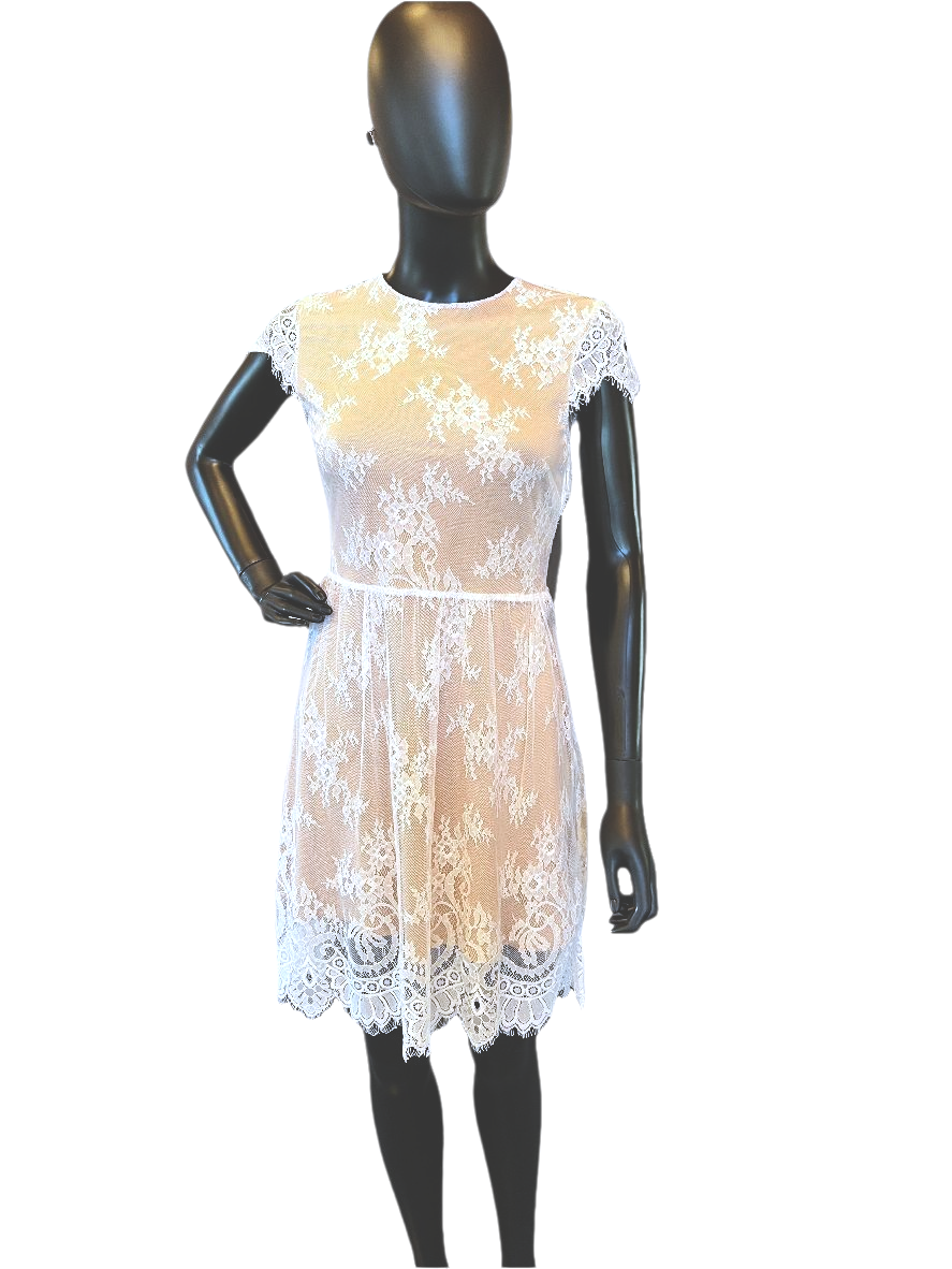 White/Tan Open Back Lace Short Party Dress