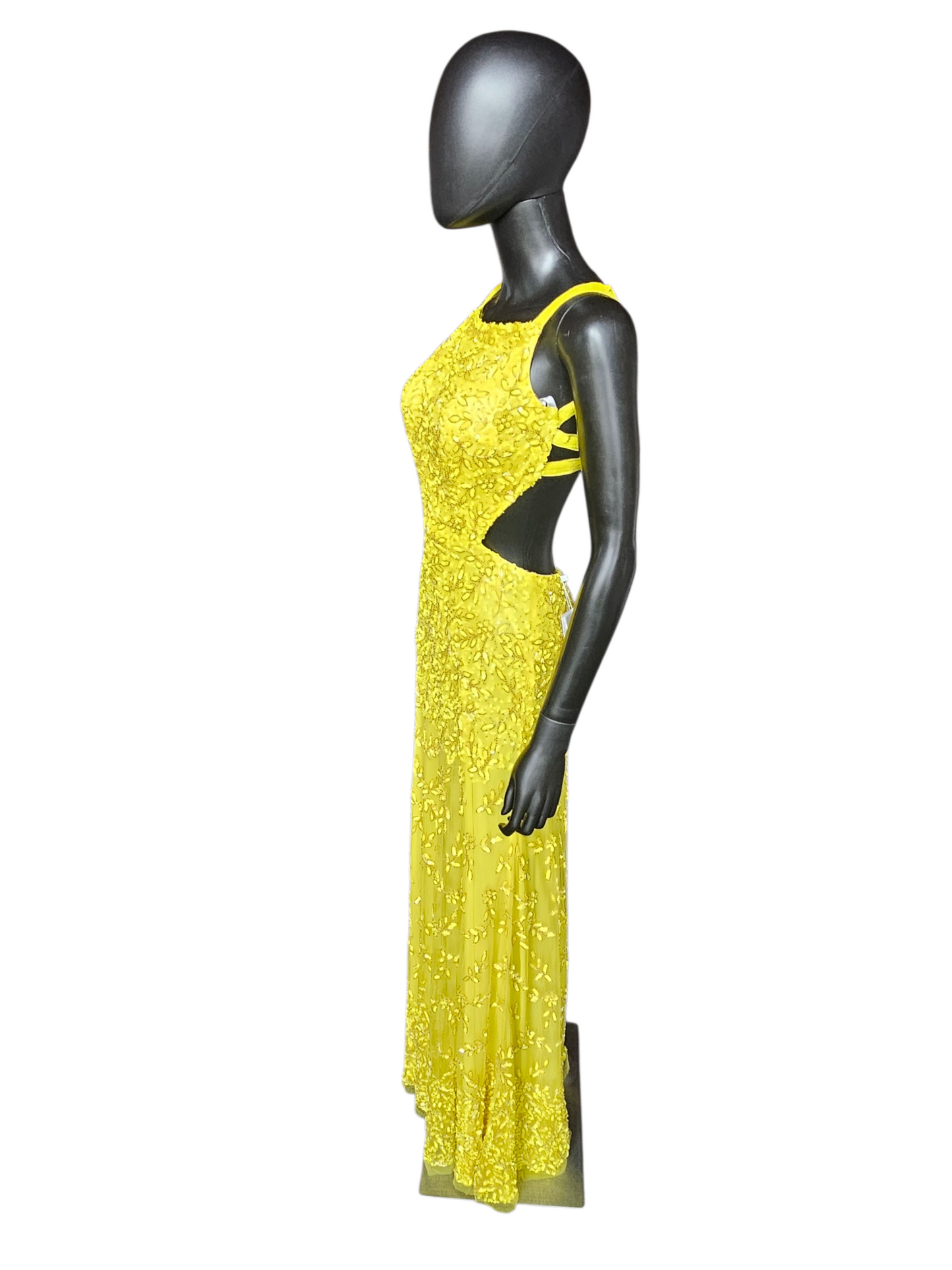 Lemon Fully Beaded Backless Straight Cut Formal/Gala Dress - Cecilia Couture