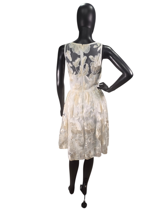 Ivory/Blush Floral Embroidered A-Line Knee Length Illusion Back & Top - Adrianna Papell