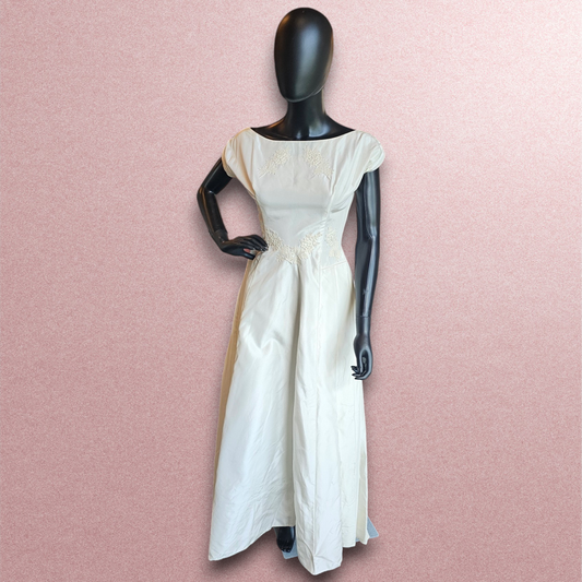 Vintage 50's Ivory Taffeta Cap Sleeve Wedding Gown