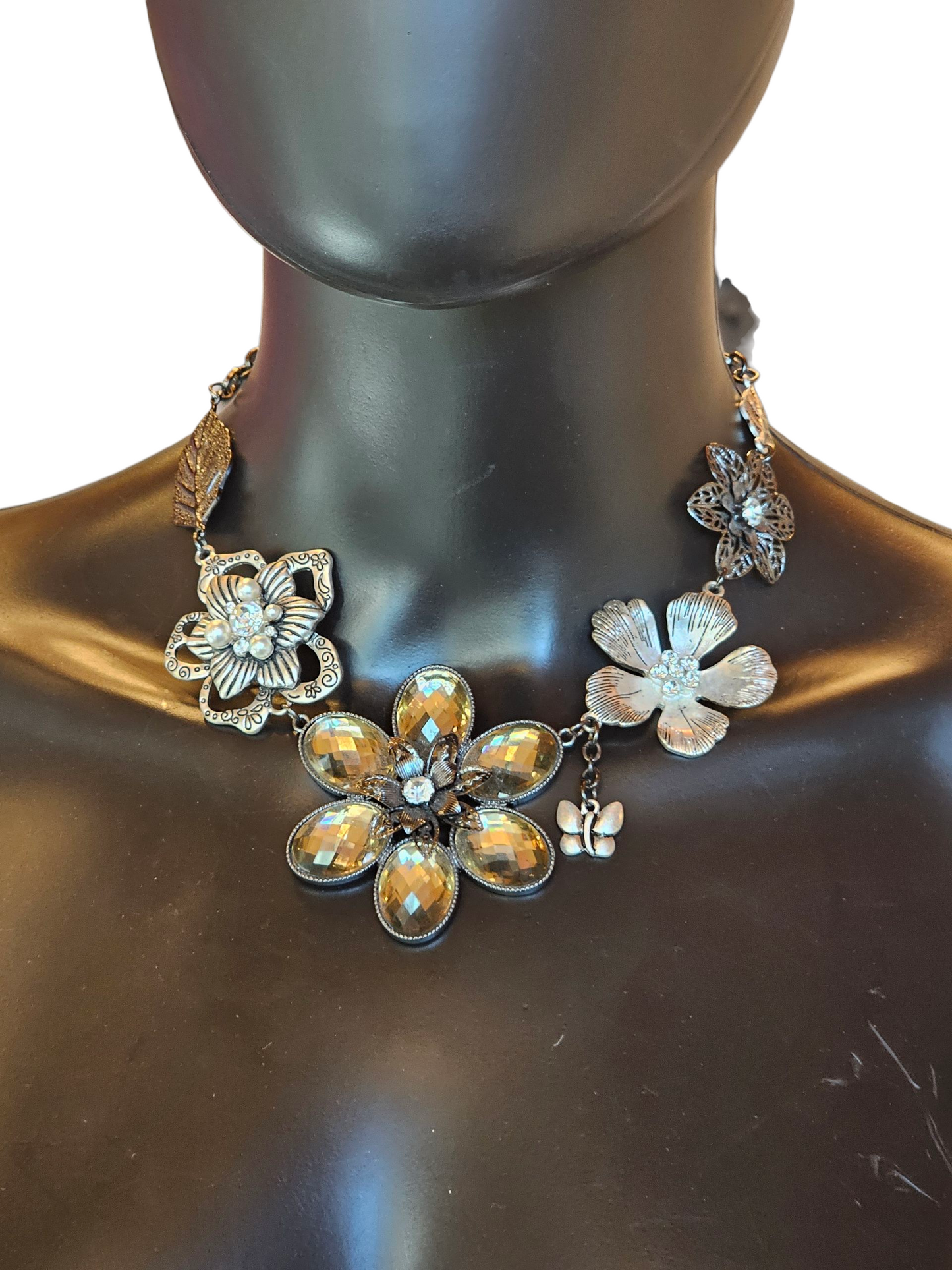 Large Black/Silver Floral Necklace