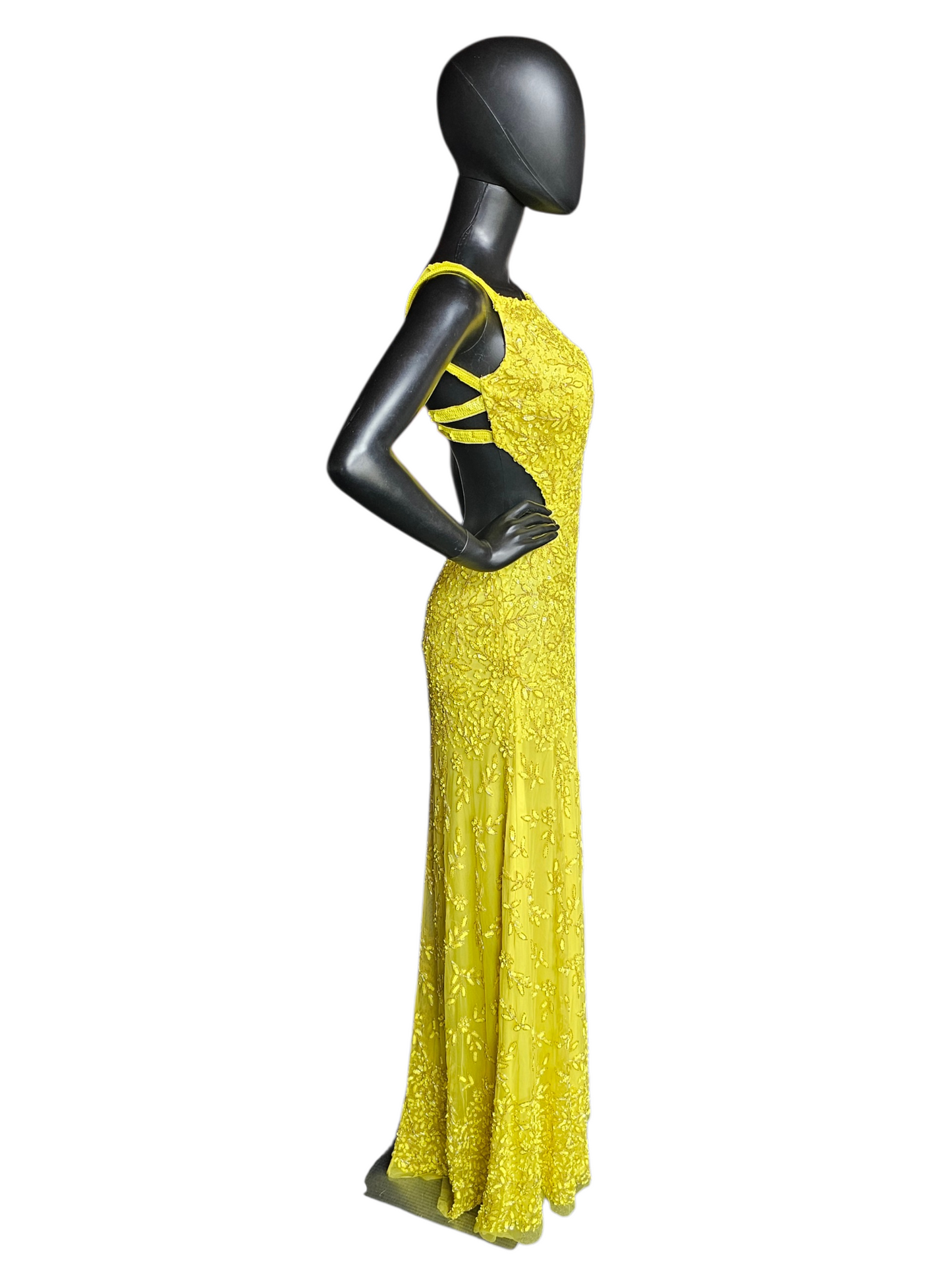 Lemon Fully Beaded Backless Straight Cut Formal/Gala Dress - Cecilia Couture