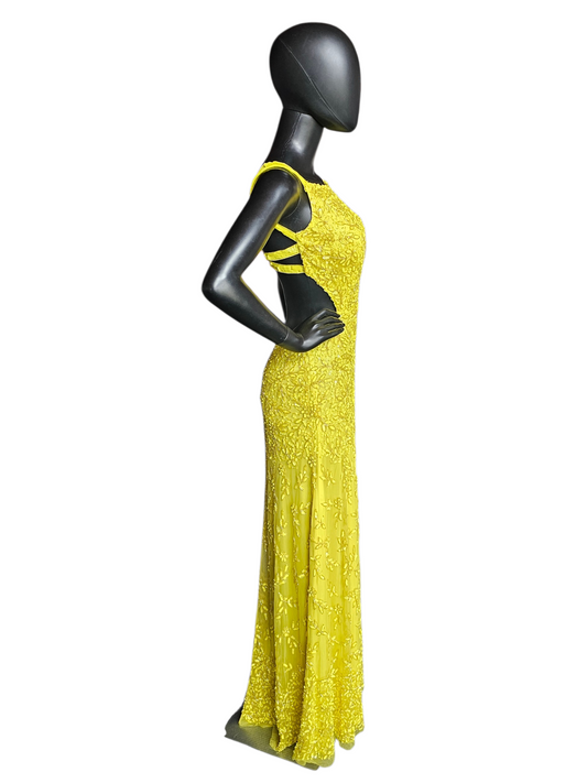 Lemon Fully Beaded Backless Straight Cut Formal/Gala Dress - Cecilia Couture