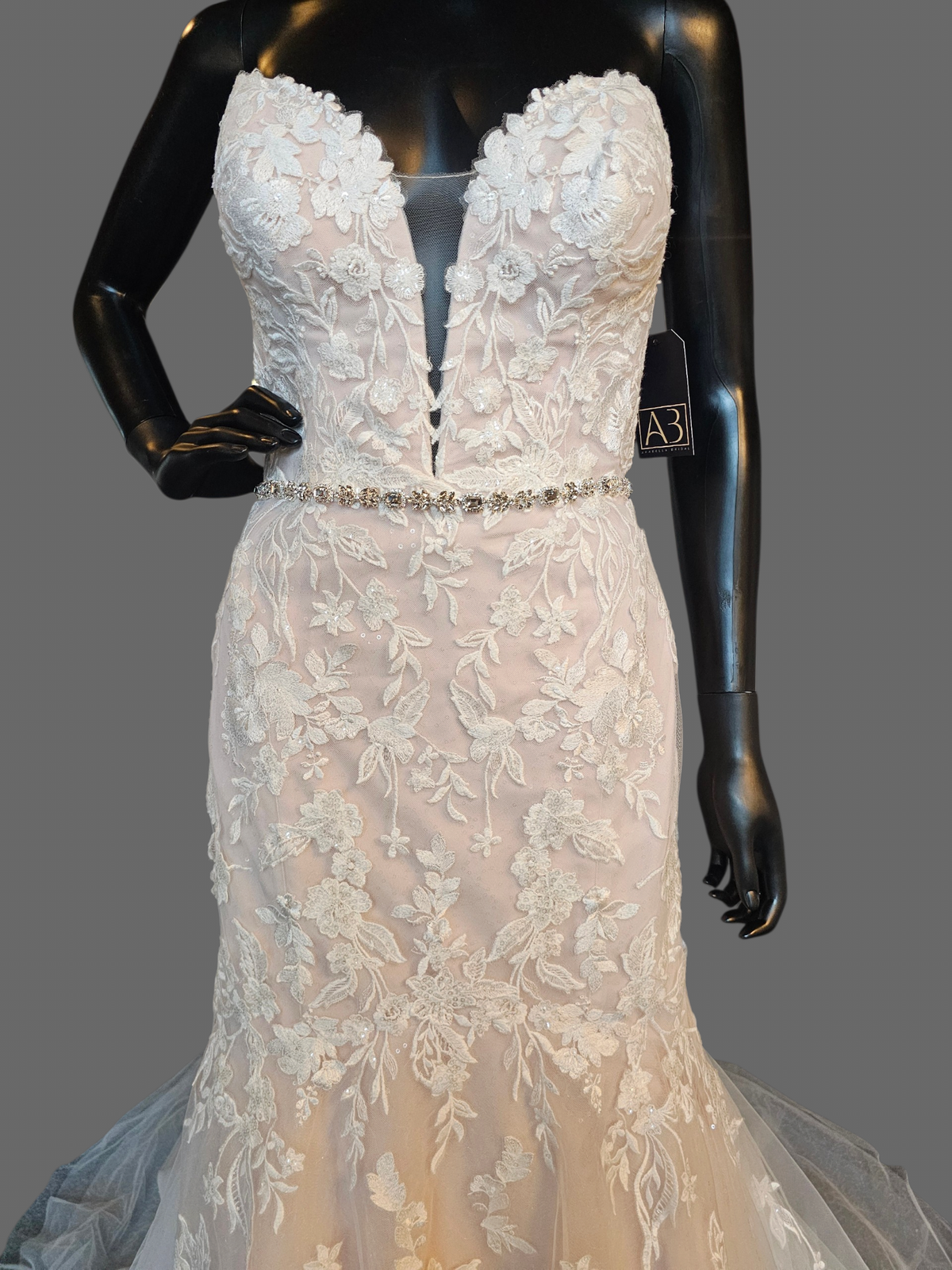 Blush/Ivory Lace Belted Fit - Oleg Cassini