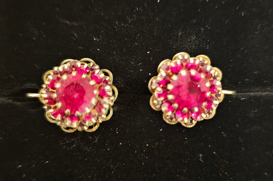 Ruby & Gold Flower Clip Earring