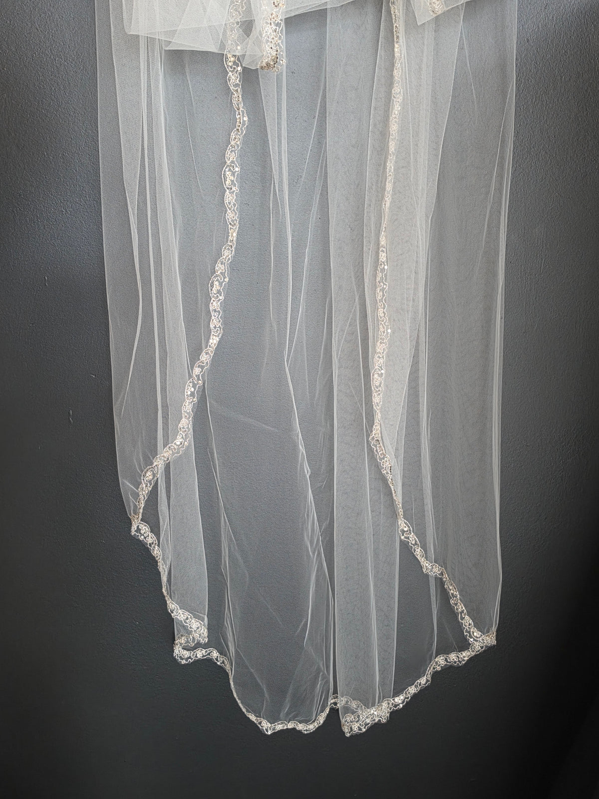 Cathedral Single Layer Medium Width Silver Embroidered Edge Veil