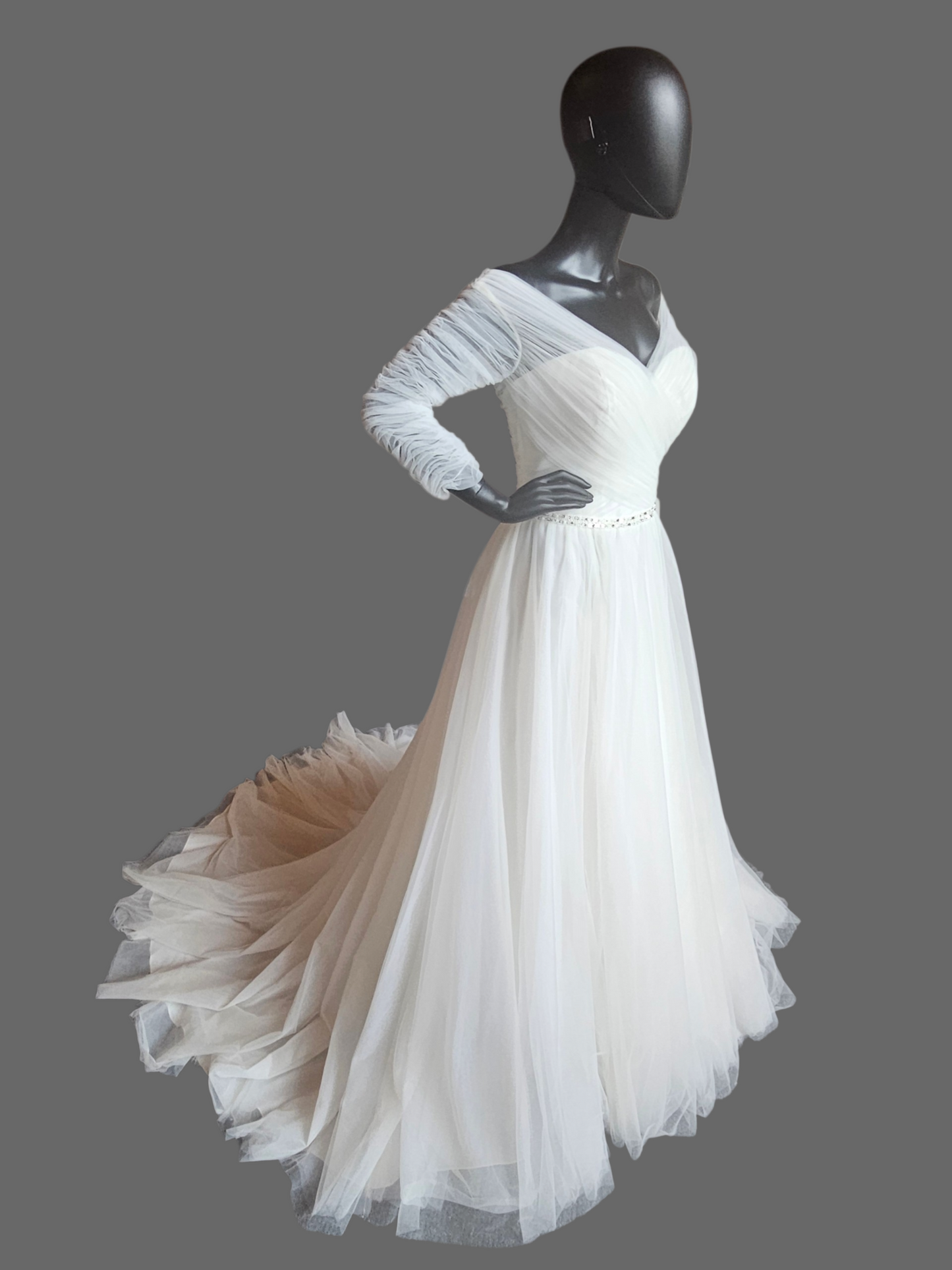Tulle Wrap Sleeve Off Shoulder A-Line Wedding Gown - Mori Lee