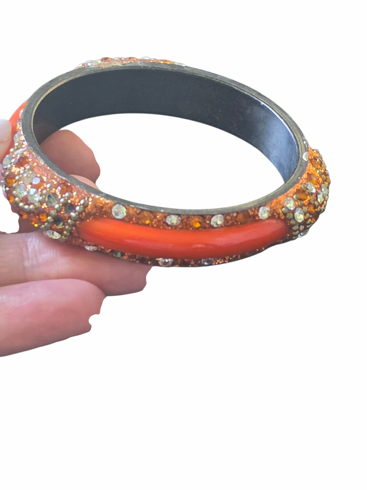 Vintage Orange Metal/Resin and Crystal Bangle