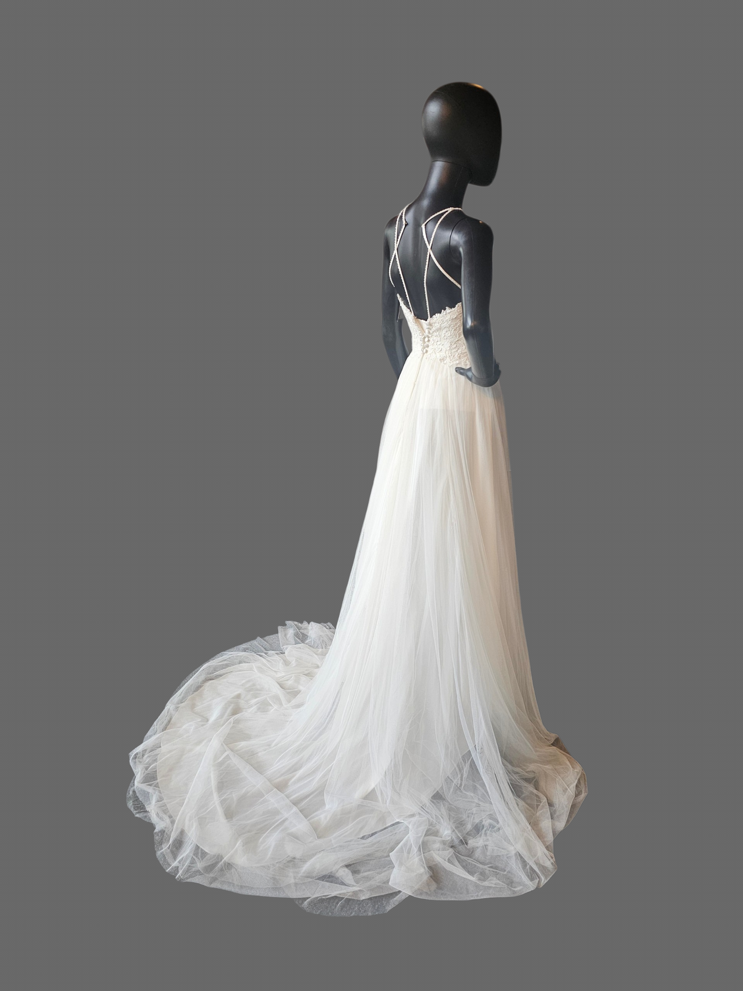 Ivory Illusion Lace Halter Gathered Net (Petite) Wedding Gown- Jasmine