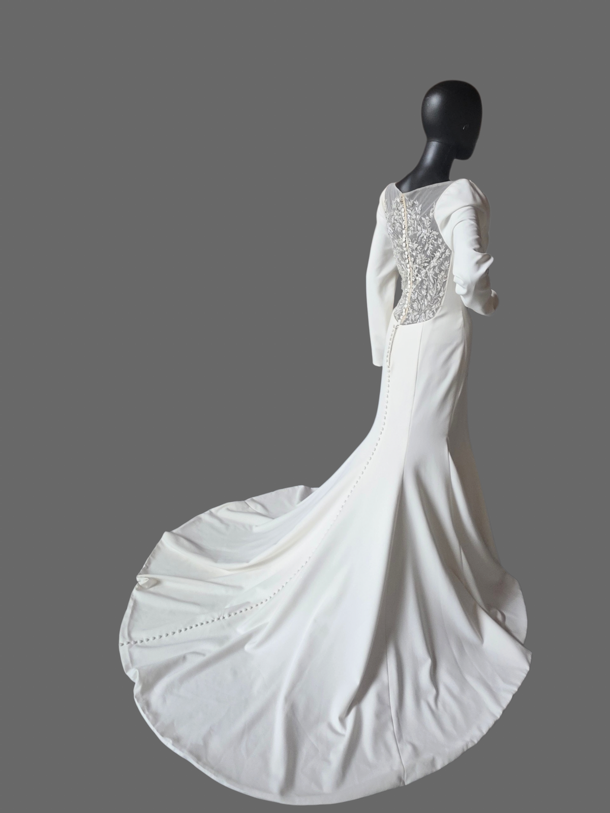 Long Sleeve Scoop Neckline Fitted Crepe Illusion Back Wedding Gown - Justin Alexander