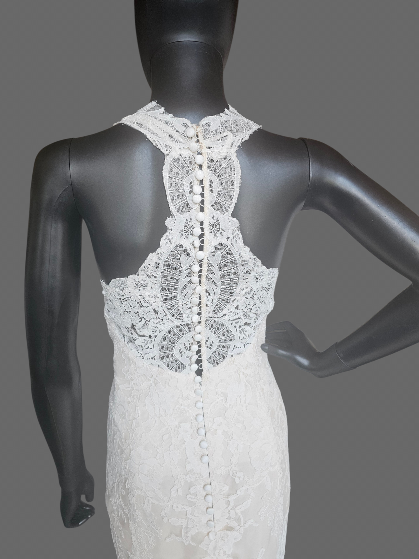 Nude/Ivory Full Lace Racerback V-Neck Fit/Flare Wedding Gown - St. Patrick