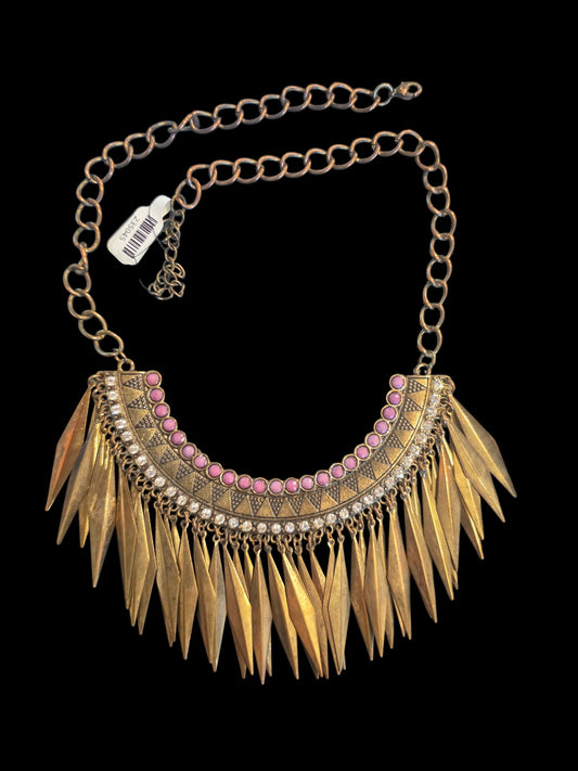 Antiqued Gold Tribal Fringe Statement Necklace