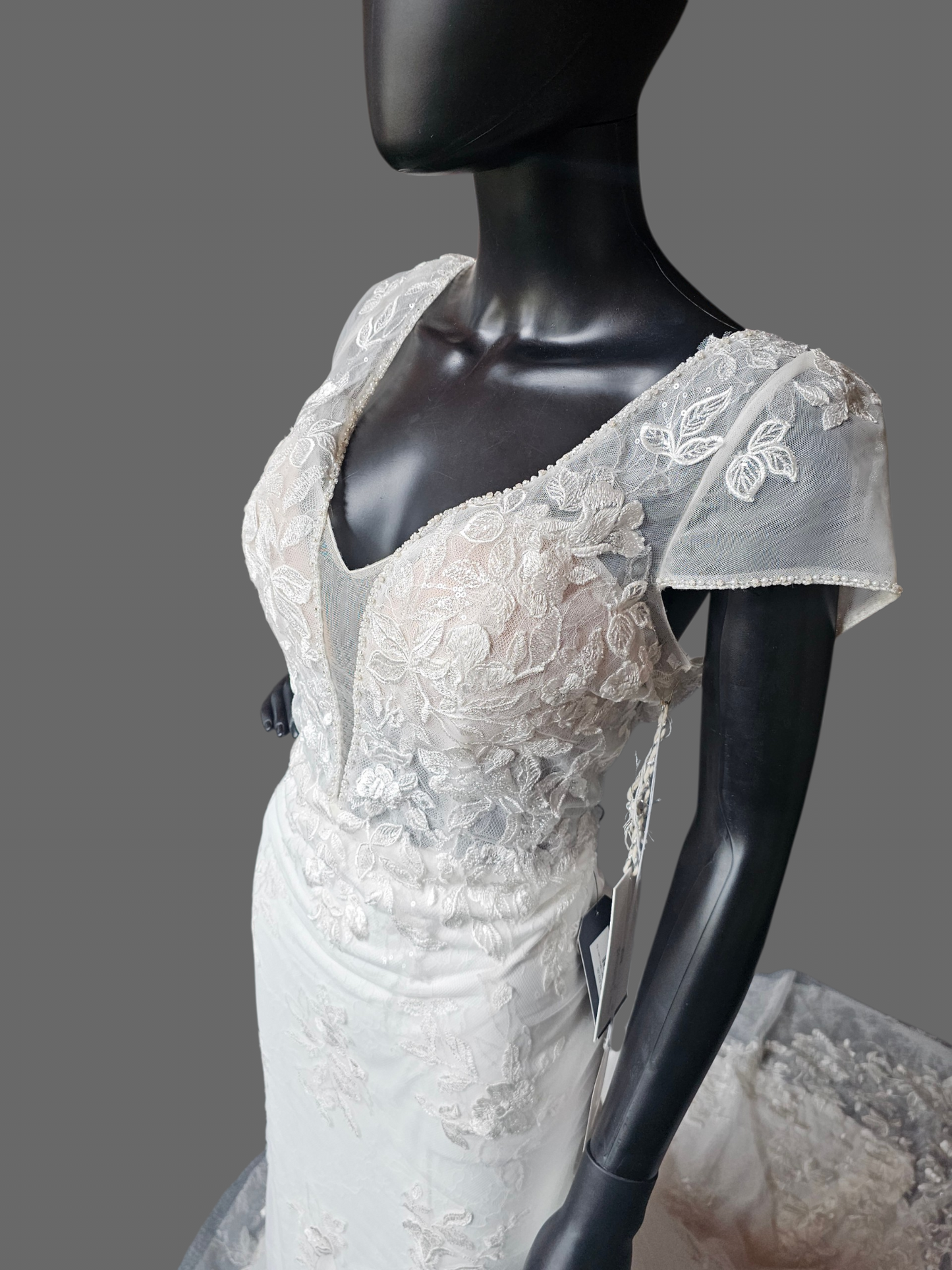 Cap Sleeve Plunge Fit/Flare Wedding Gown - Mori Lee