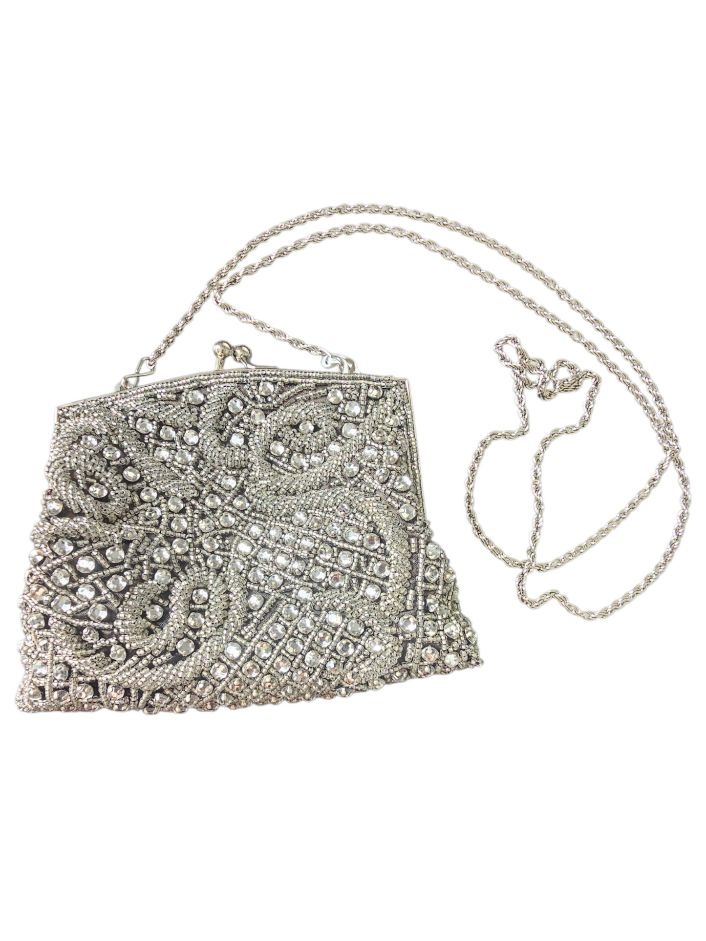 Black/Silver Crystal Beaded Clasp Handbag