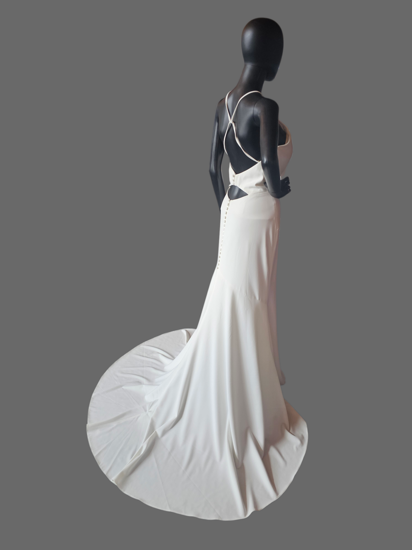 Ivory Stretch Crepe Halter Fit/Flare Minimalist Wedding Gown - Mori Lee