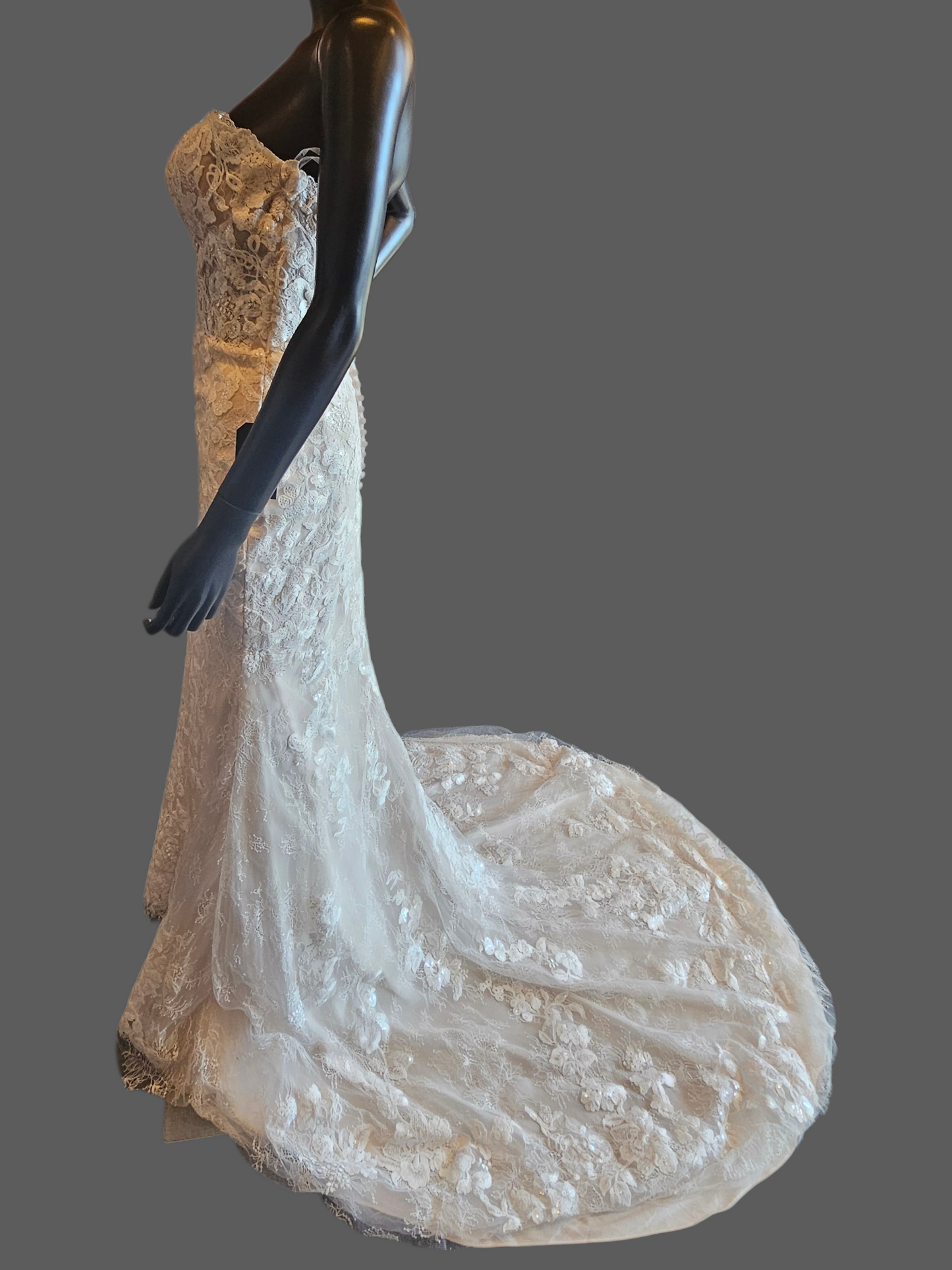 Ivory/Honey Beaded Fitted Lace Sweetheart Strapless Wedding Dress - Mori Lee