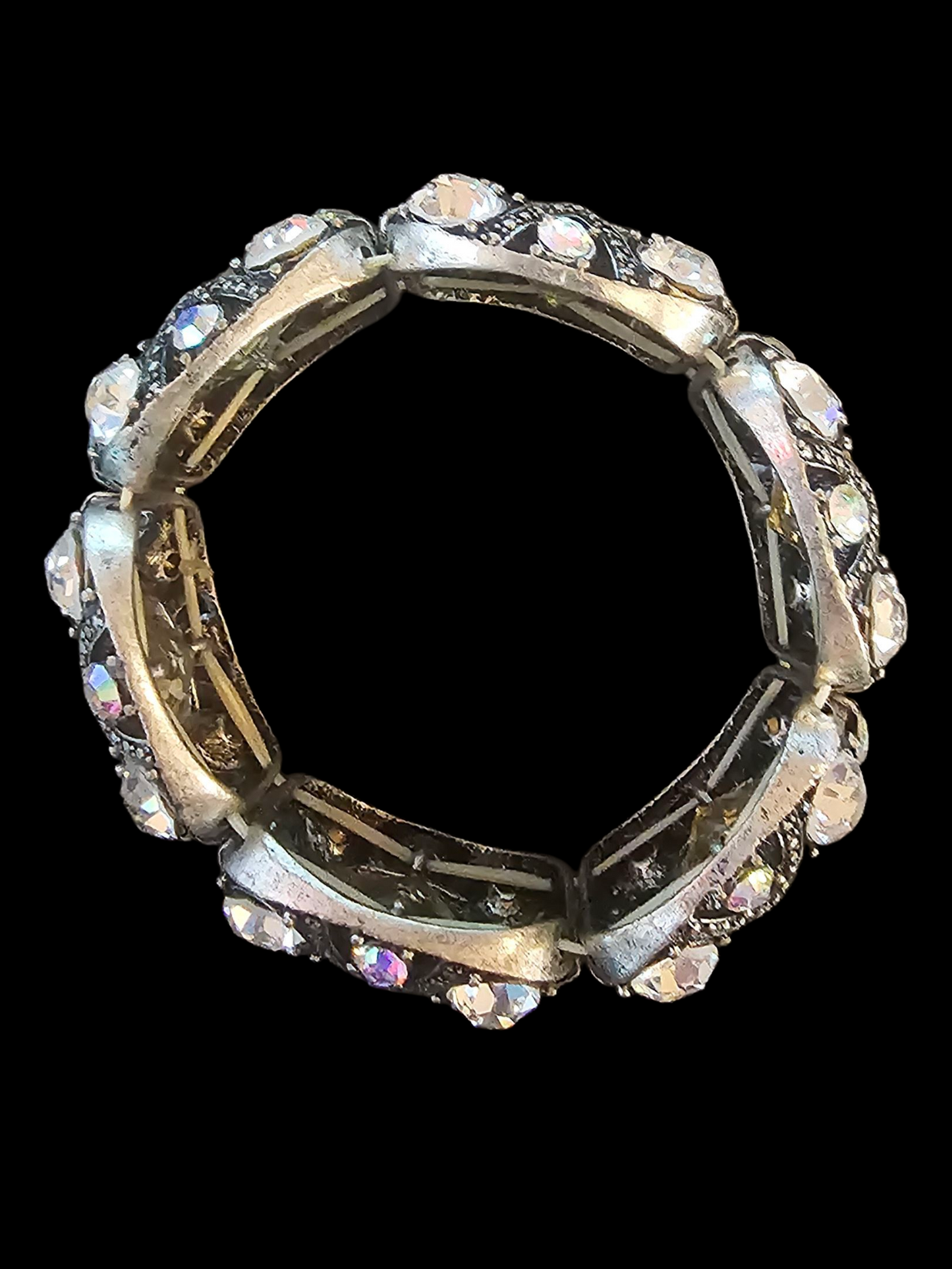 Large Antique Silver Crystal Stretch Bracelet