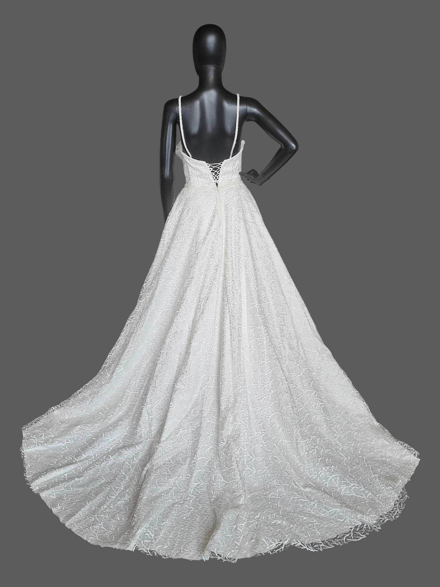 Ivory Sparkle Vine Embroidered Pleated A-Line Wedding Ballgown - Di La Sena - NWT