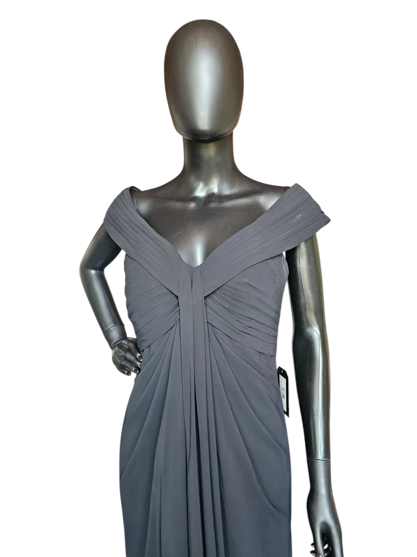 Black Chiffon Off Shoulder Ruched Simple Formal/Bridesmaid/Moms Dress  - Bari Jay