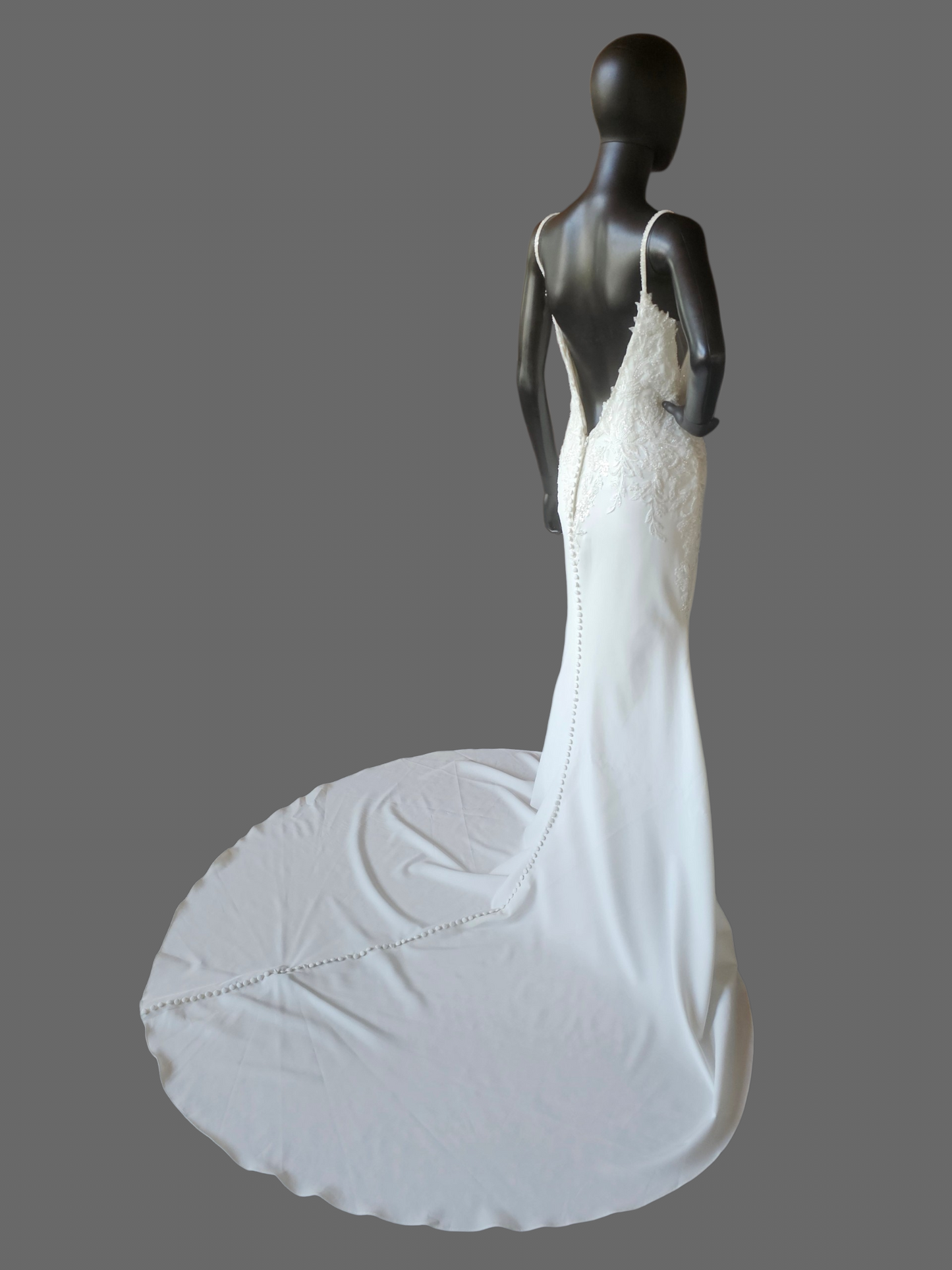 Ivory Crepe Plunge Beaded Fit/Flare Spaghetti Strap Wedding Gown - Maggie Sottero