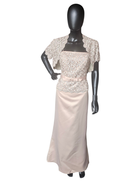 Gold Lace Fitted Satin W/Jacket Formal Dress - Cachet