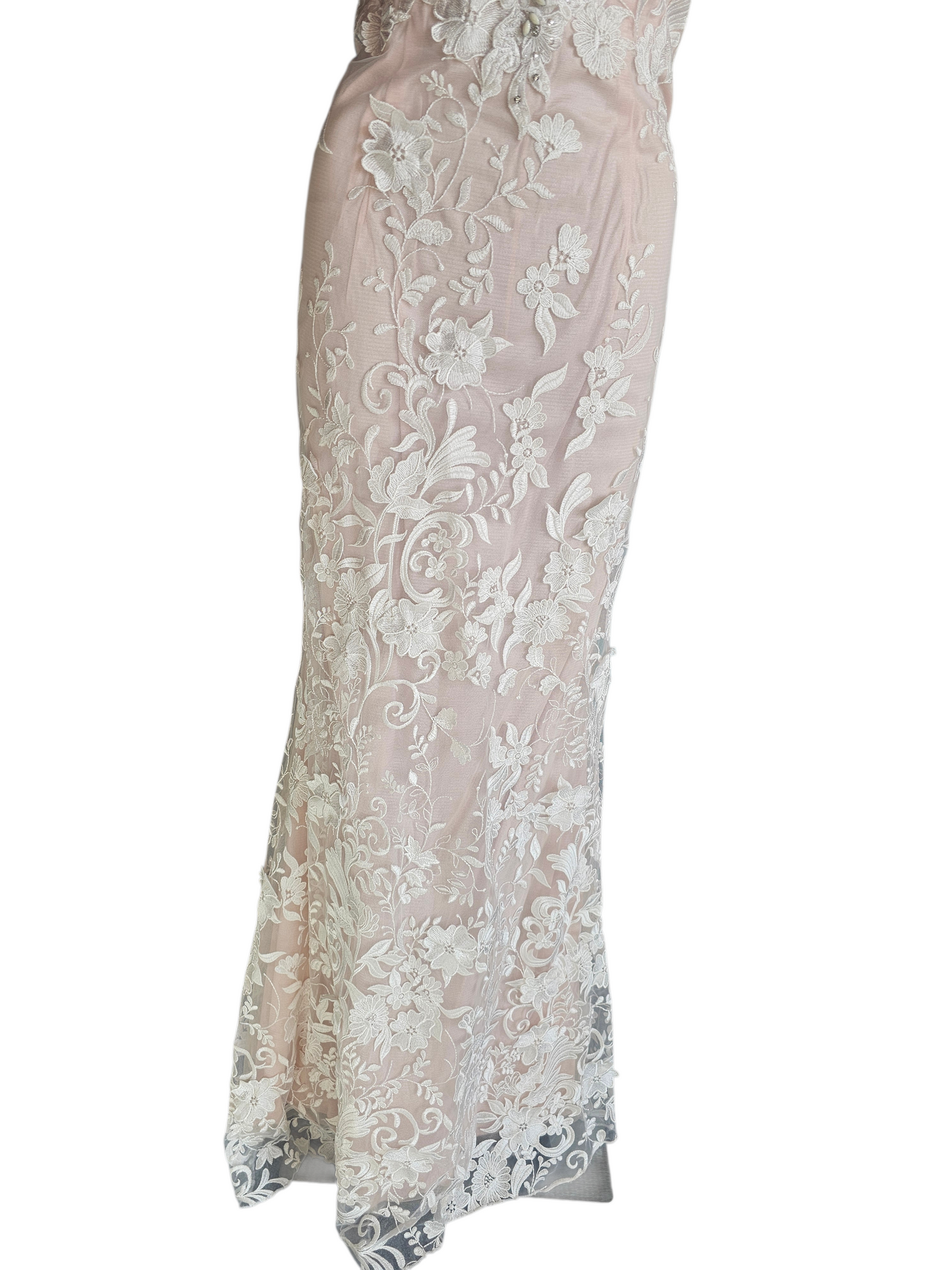 Rose/Ivory Lace Halter Fit/Flare Prom/Party Formal Dress - Mori Lee