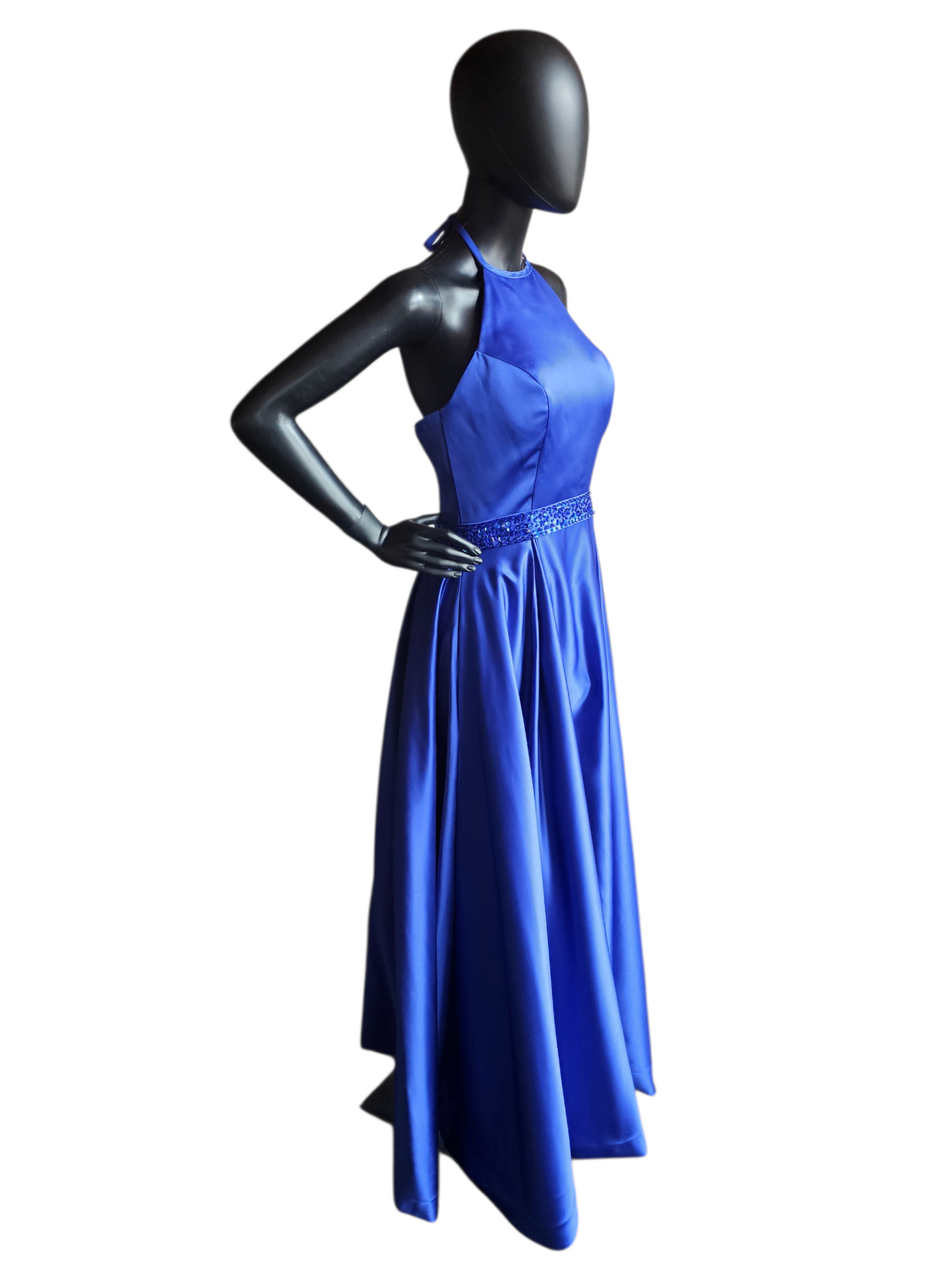 Royal Blue Satin Halter Full Length A-Line Formal Dress