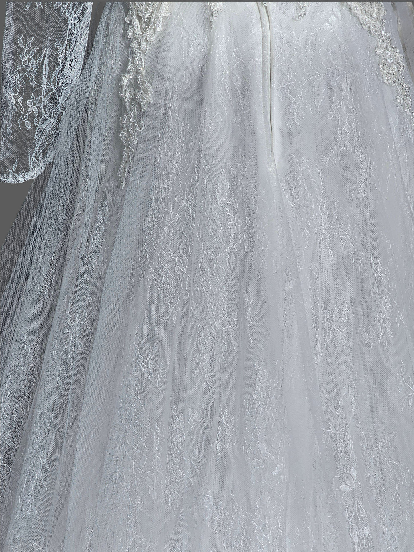 Ivory Lace Long Sleeve V-Neck Wedding Gown - Di La Sena