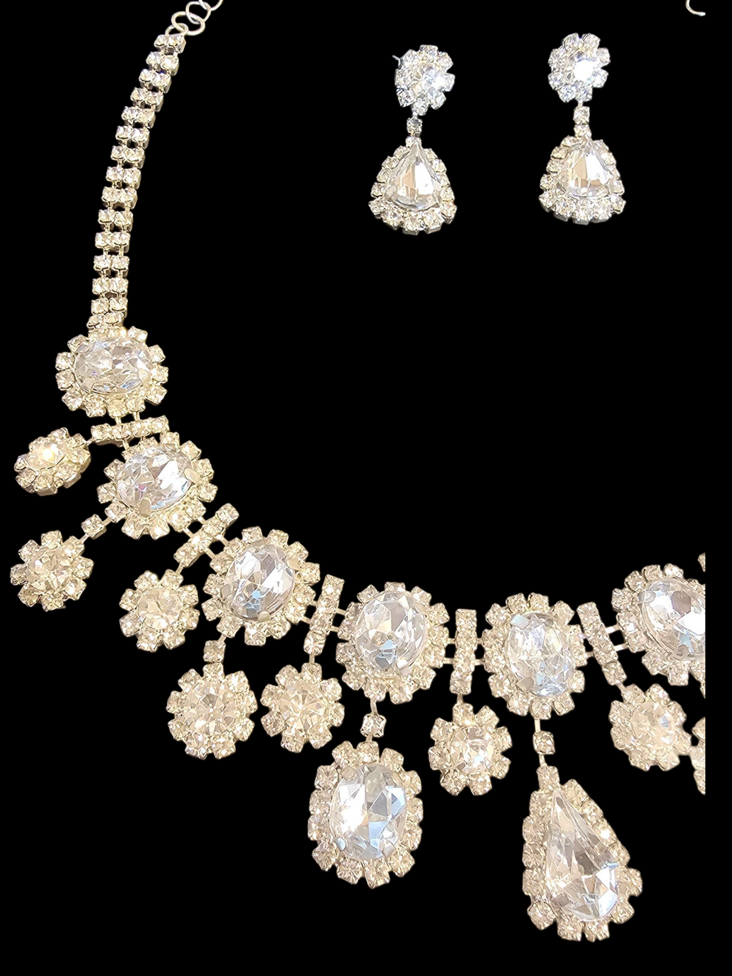 Large White Crystal Cluster Necklace/Earring Set