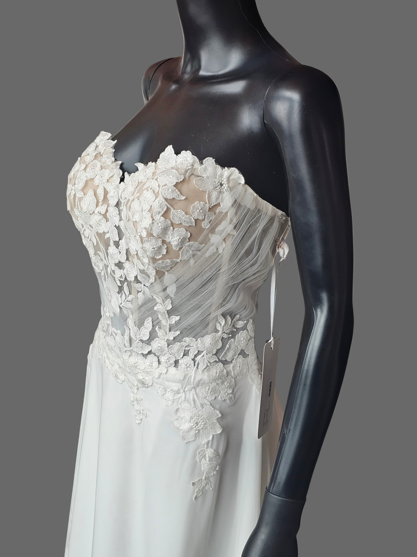 Ivory Silky Chiffon/Stretch Crepe Sweetheart Illusion Wedding Gown - Beloved