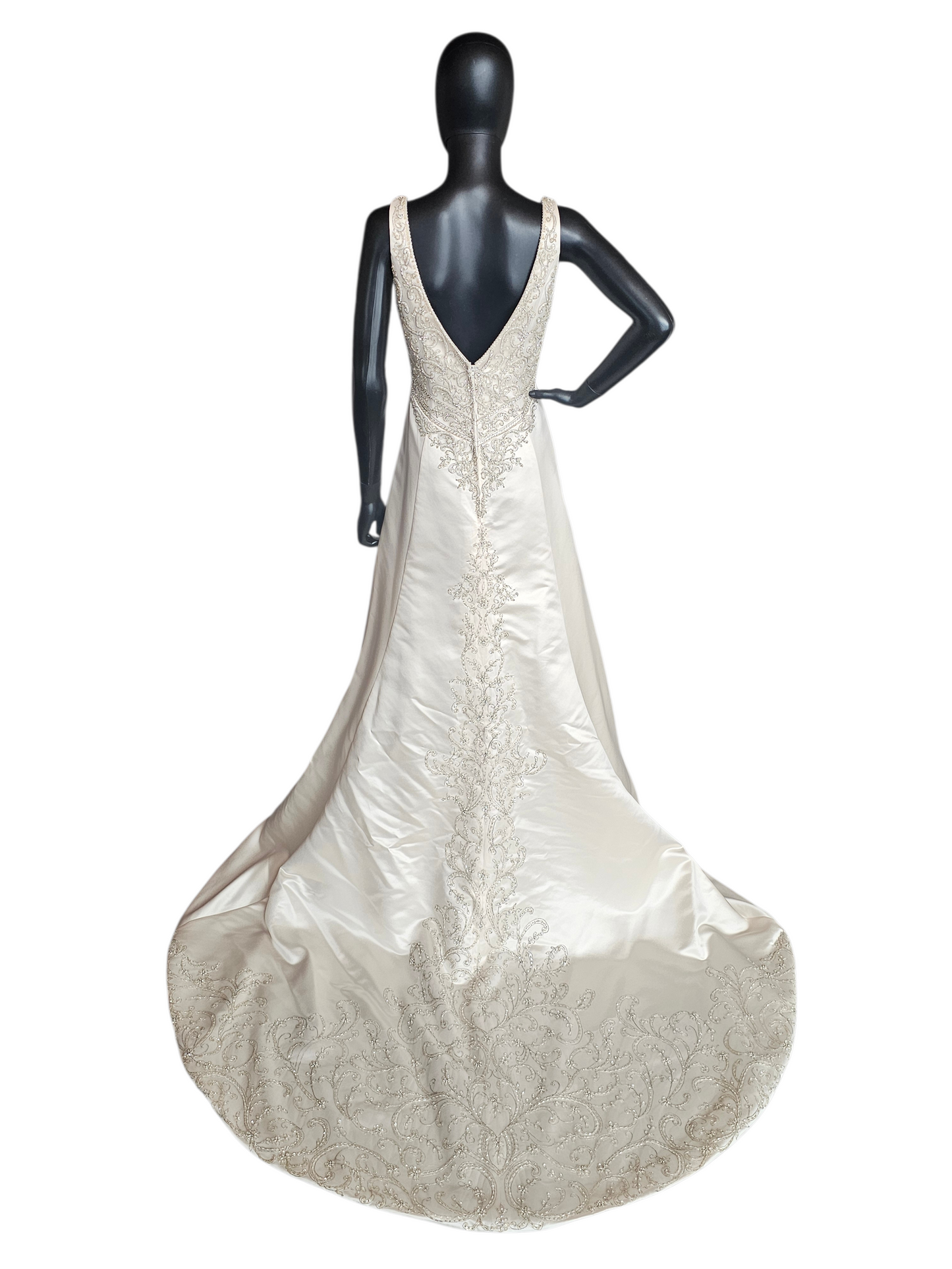 Champagne Empire Satin V-Neck Wedding Gown - Casablanca