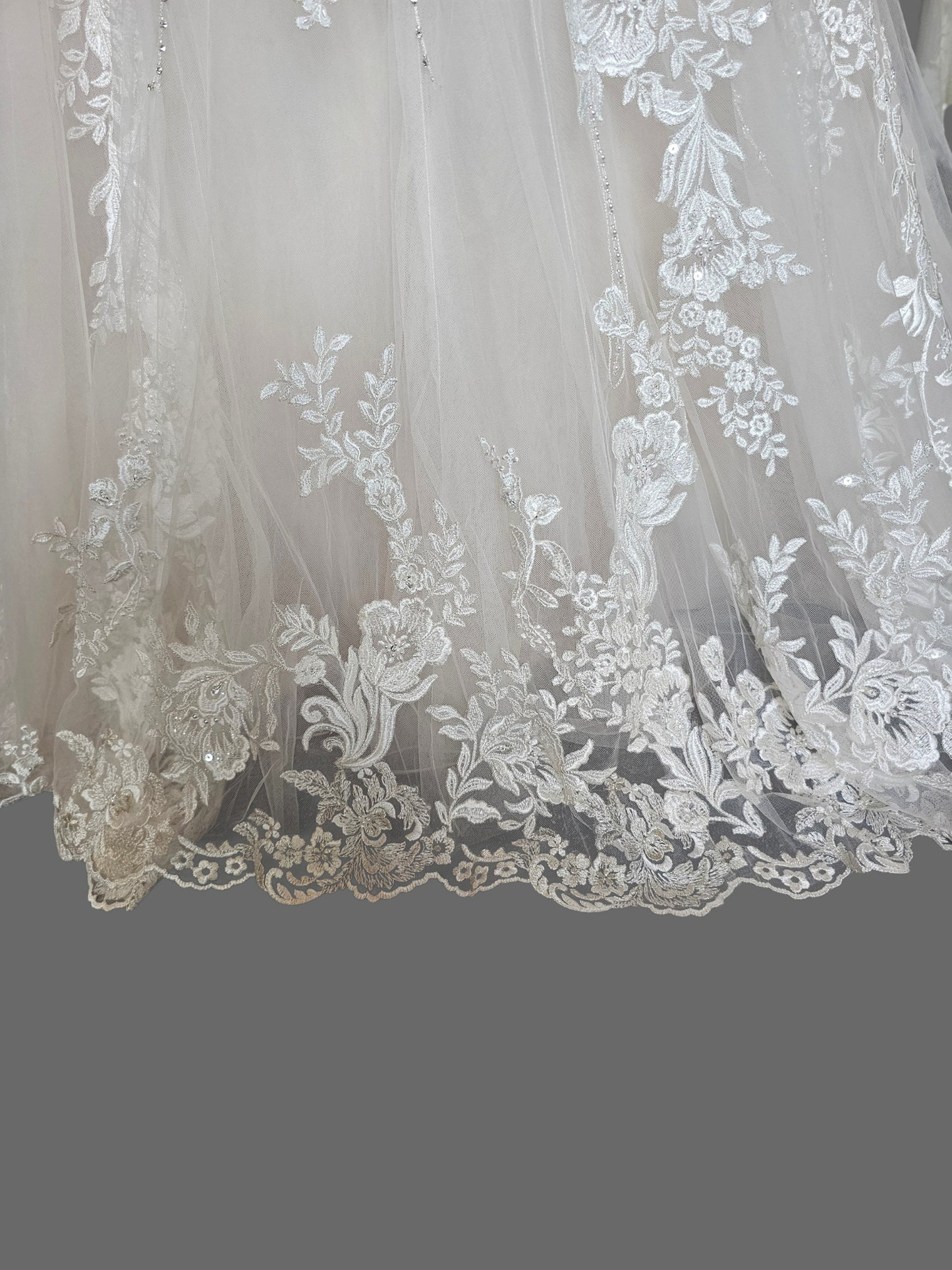 Nude/ White Full Scale Floral Beading Strapless Sweetheart Illusion Bodice Beaded Fit/Flare Wedding Gown - Beloved